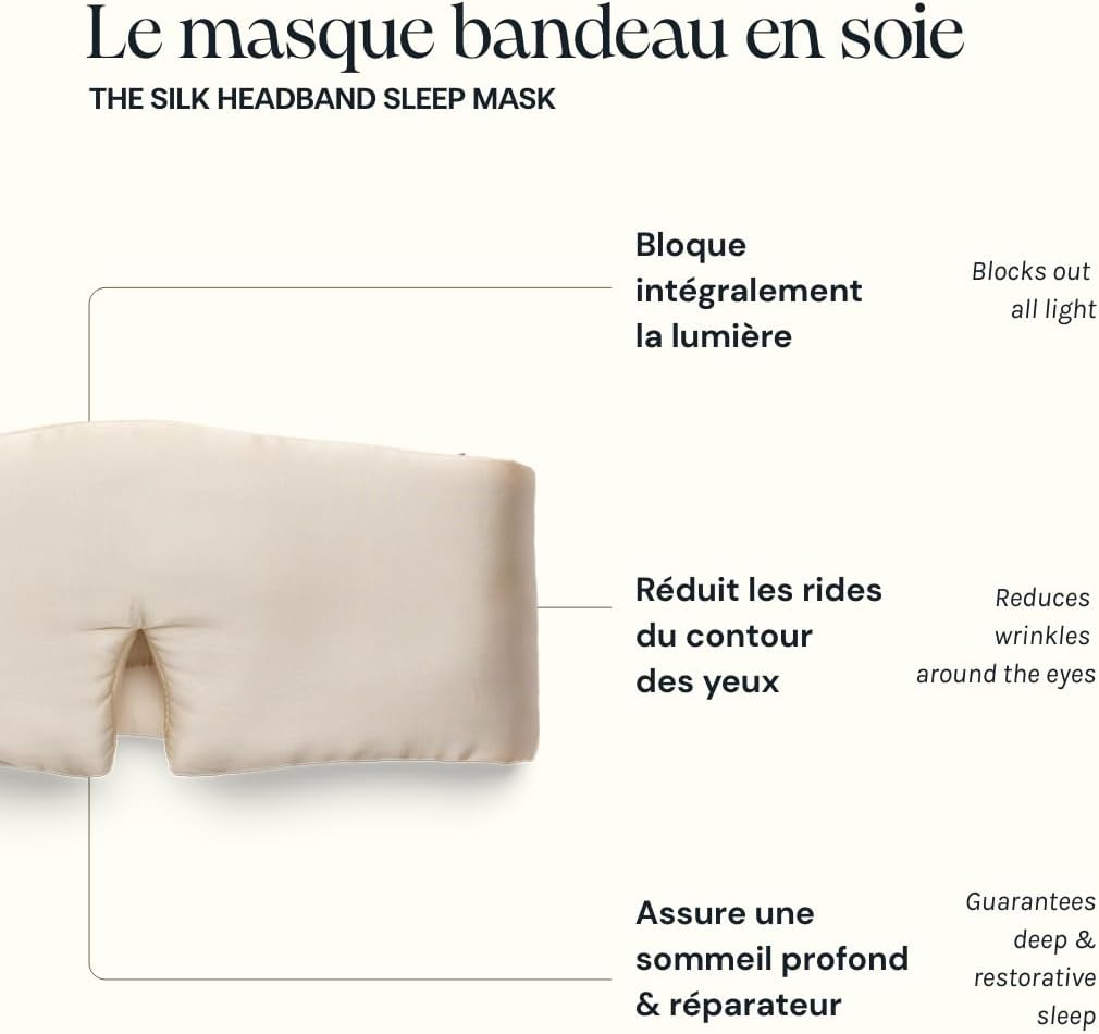 Detalle 2 de Emily’s Pillow – masque de nuit bandeau en pure soie biologique 19 momme, couleur champagne