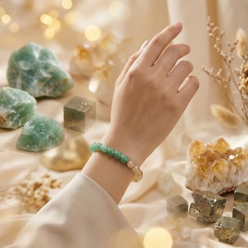 Detalle de Bivei Bracelet Bienchance et Abondance – Pierre Naturelle, Aventurine Verte, Citrine et Pyrite