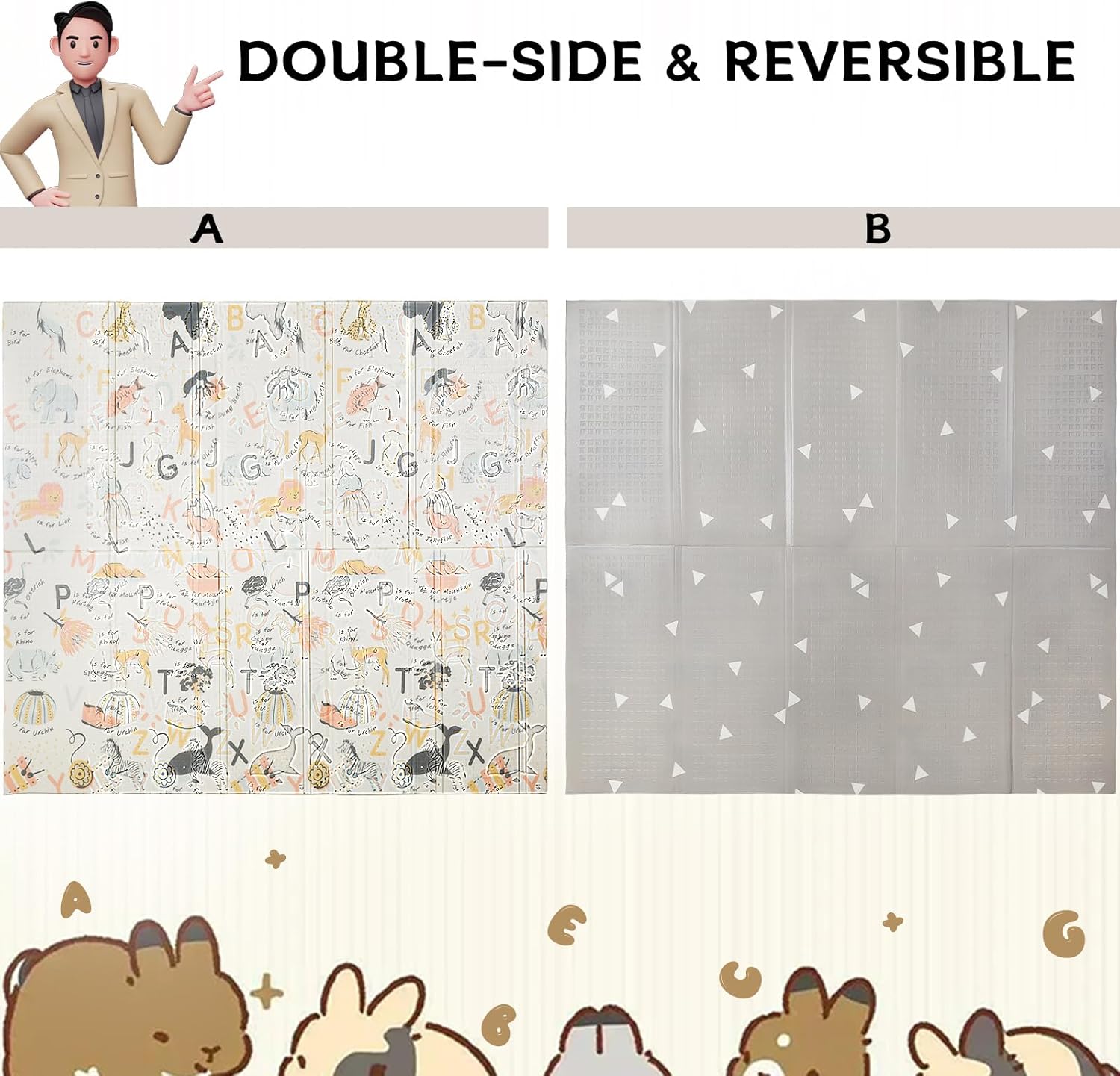 Thumbnail 1 de Sour Lemon 180x160cm Folding Wildlife Mat – Thick Baby Play Mat