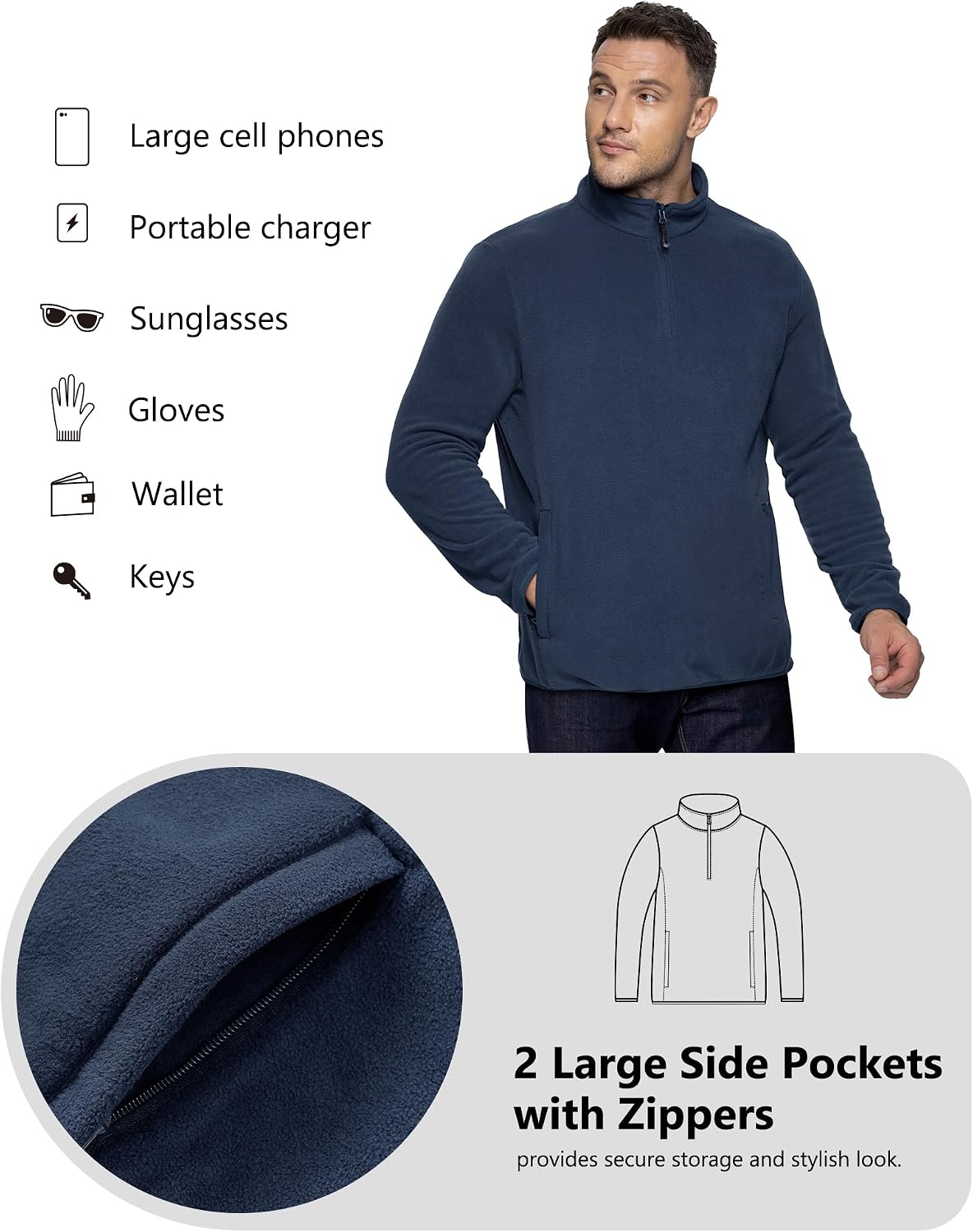 Thumbnail 4 de 33,000ft Men’s Fleece Pullover Warm Half Zip