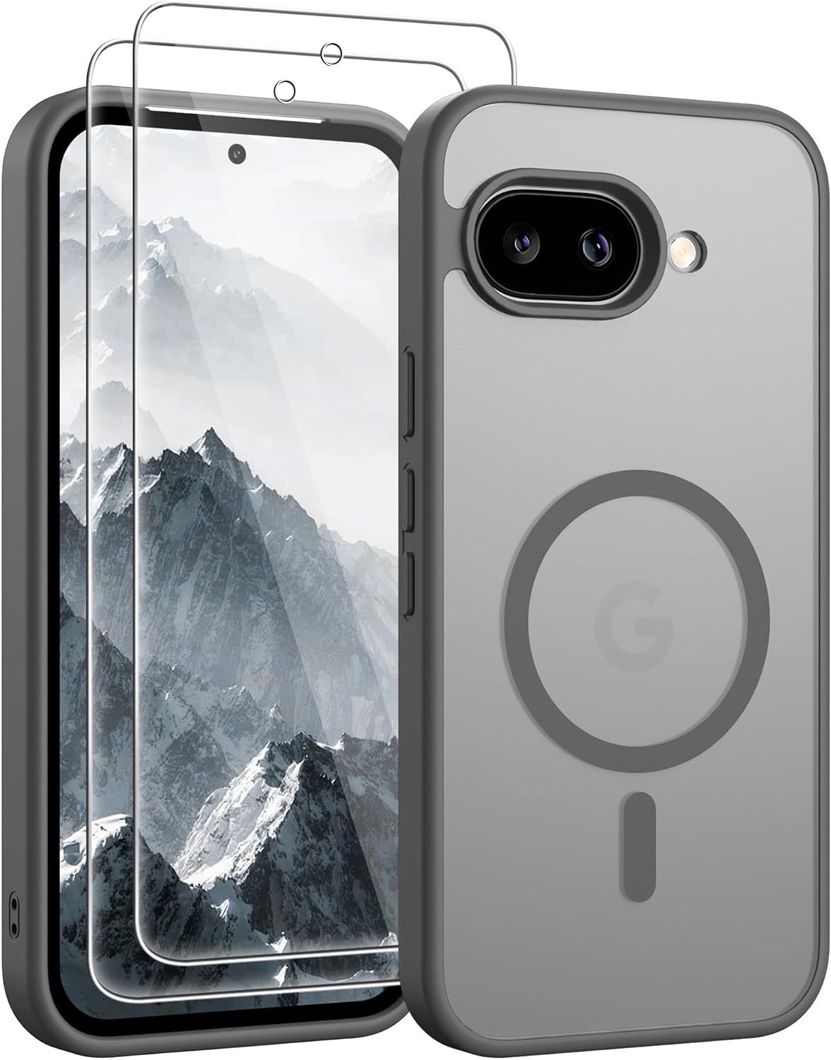 Detalle de Jshru Magnetic Case for Google Pixel 9A – Slim, Durable, MagSafe‑Ready (Gray) with HD Screen Protectors