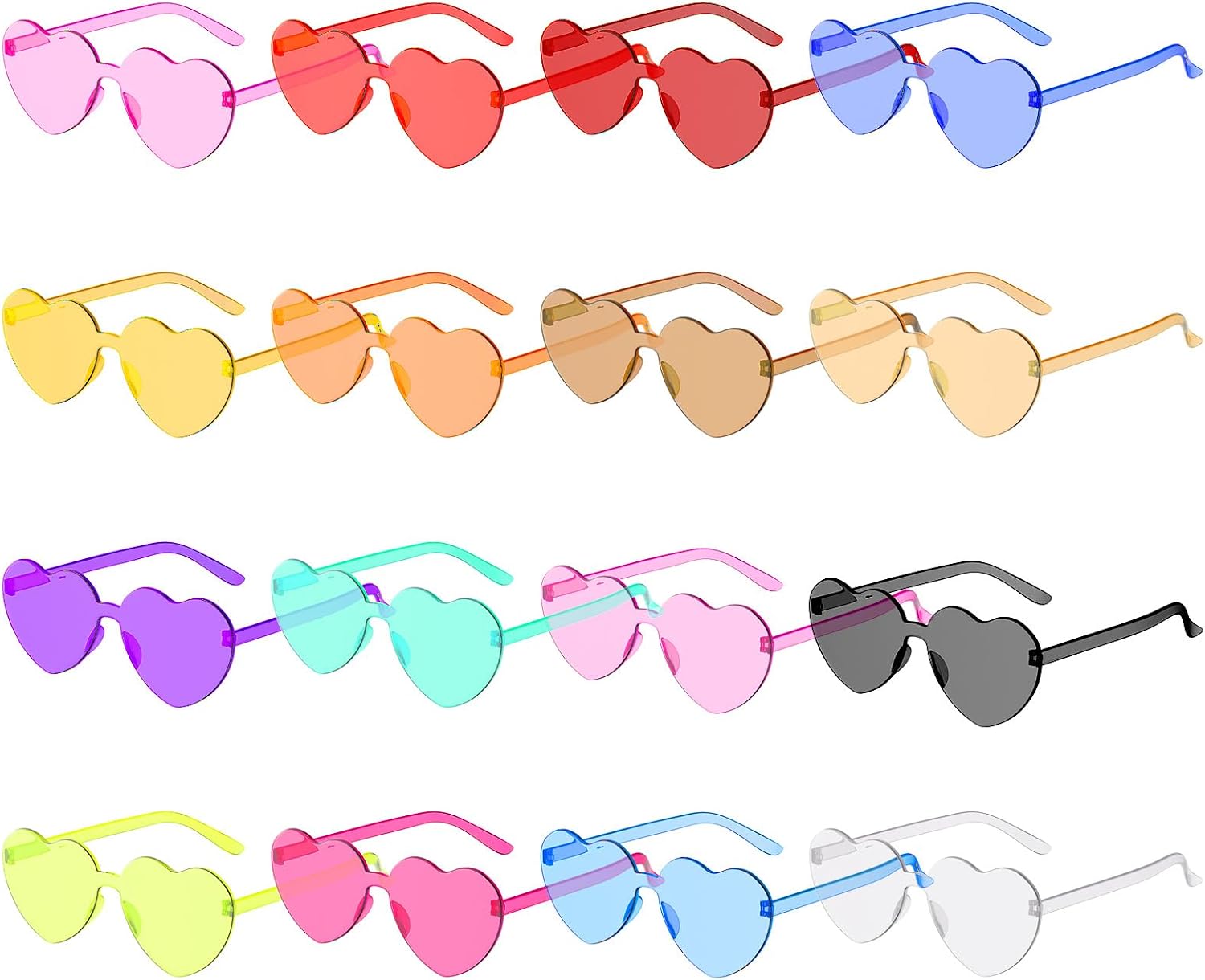 Detalle de Amicably Heart Shaped Sunglasses 16 Pcs – Colourful Frameless Heart Shades Pack