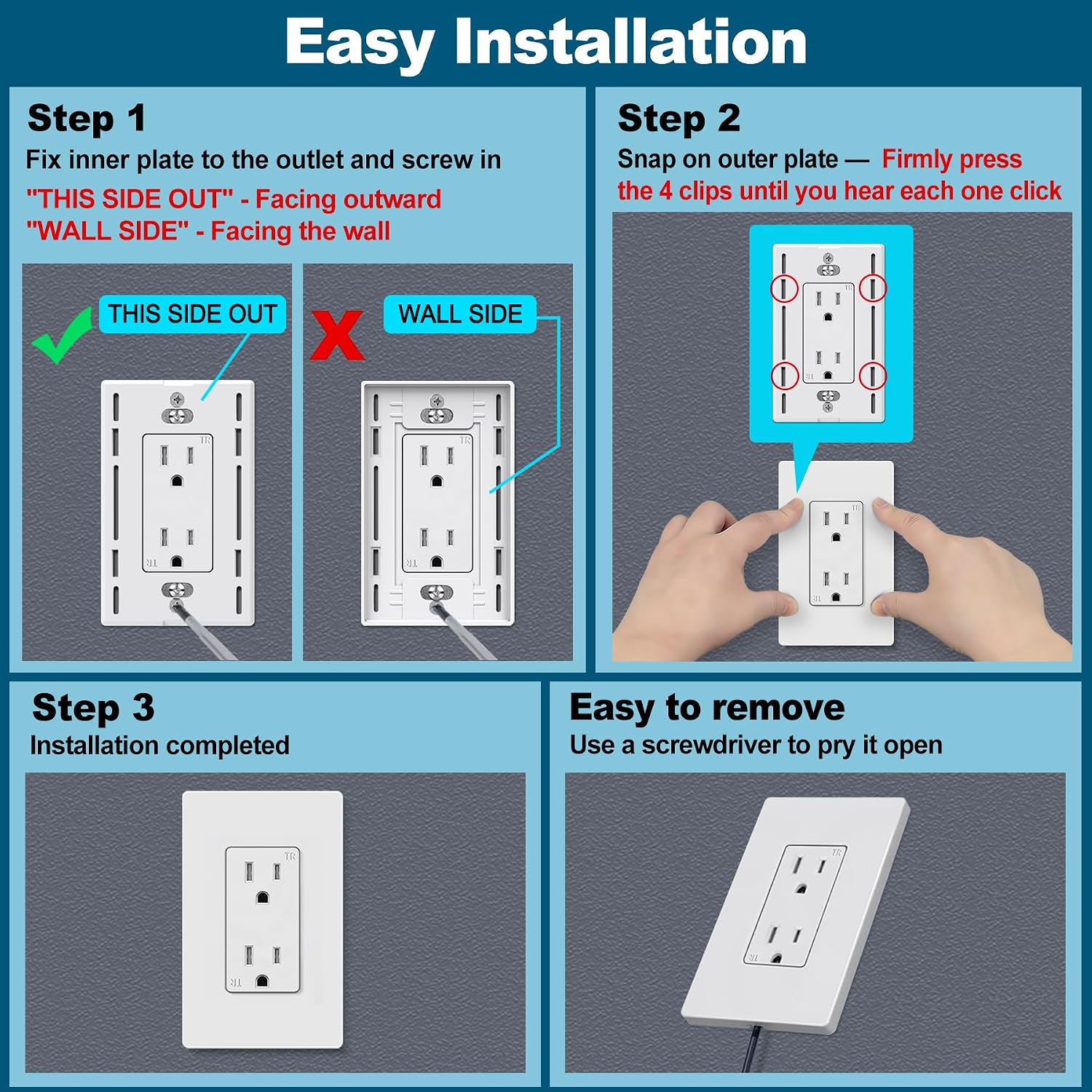 Detalle de CML Hardware CSPS-G1-8 Screwless Decorator Wall Plates, Gloss White, 8-Pack
