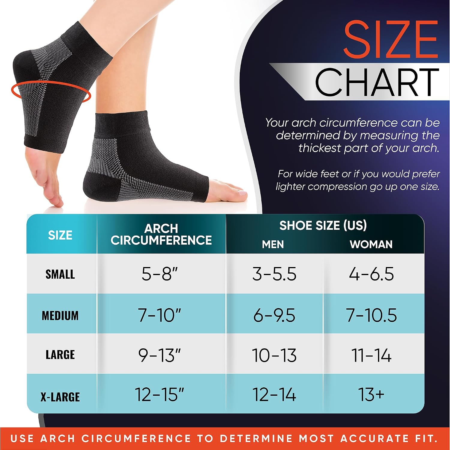 Detalle de PhysFlex Compression Socks, 3 Pairs, Black, 15–20 mmHg Arch Support