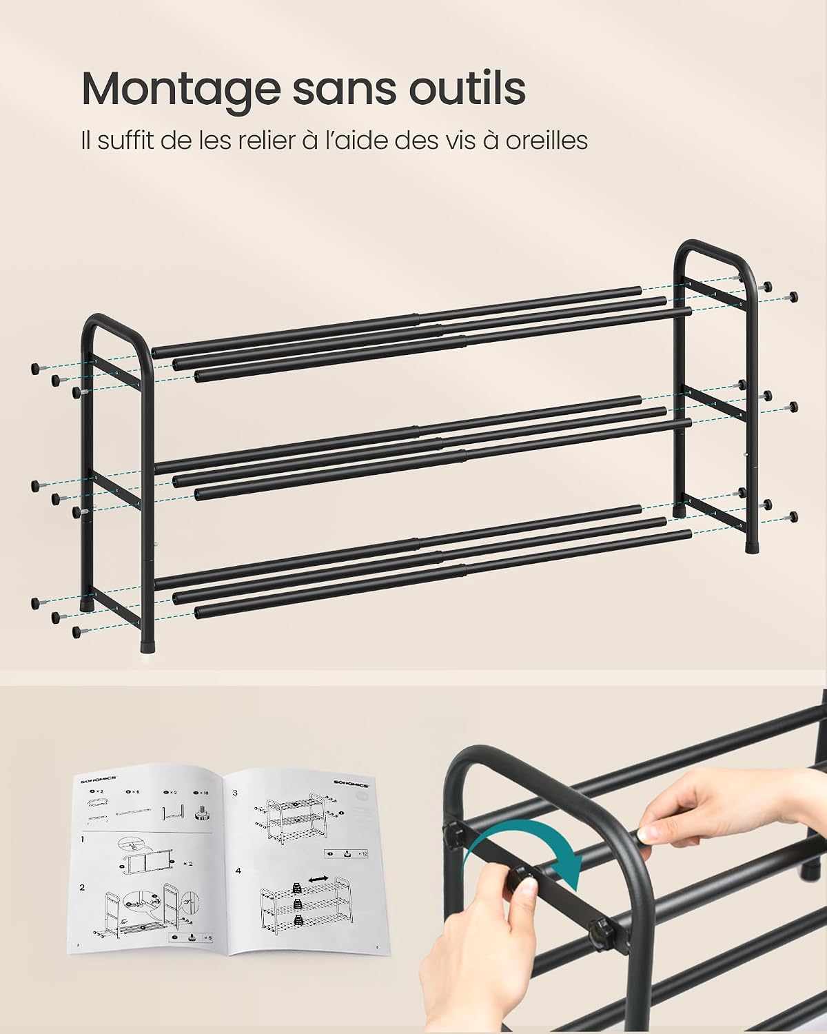 Thumbnail 6 de SONGMICS Étagère à Chaussures Extensible, 3 Niveaux – Noir d'encre (LMR036BD01)