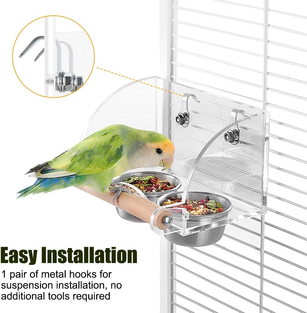 Thumbnail 4 de Bird Food Water Bowl with Wooden Stand for Parakeets and Small Birds