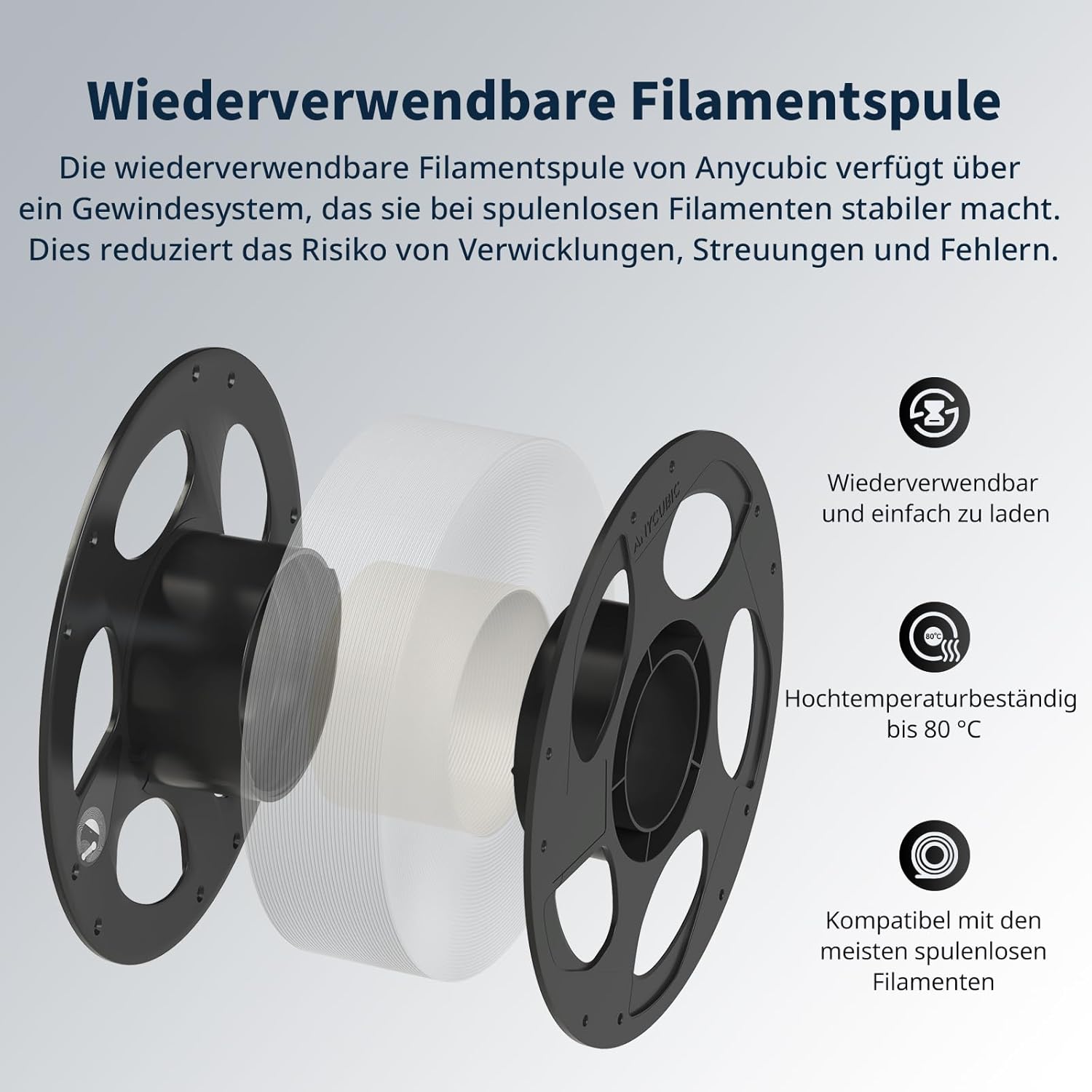 Thumbnail 5 de ANYCUBIC PLA 1,75 mm Filament Weiß – 1 kg, Clog-Free, Intelligente Identifikation