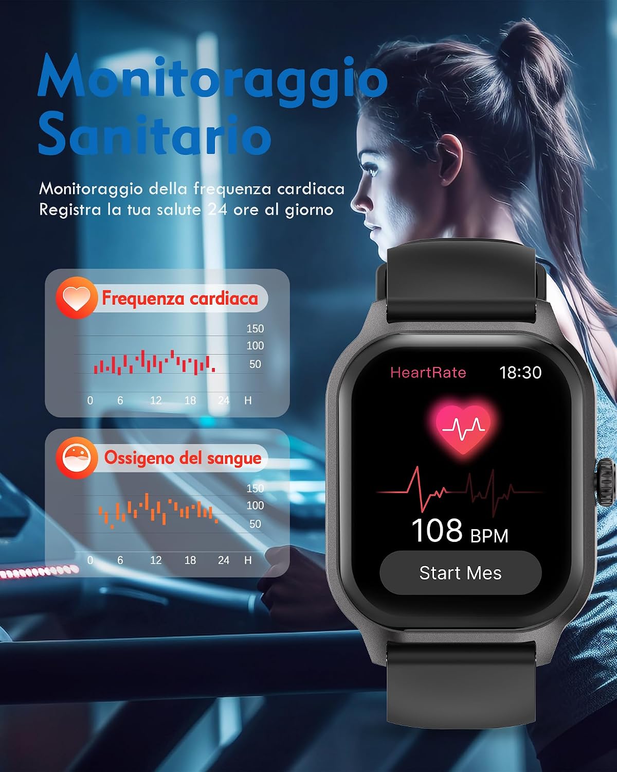 Detalle de LAOYABB Smartwatch con Chiamate Bluetooth: Orologio Fitness 2,01" per Android e iOS