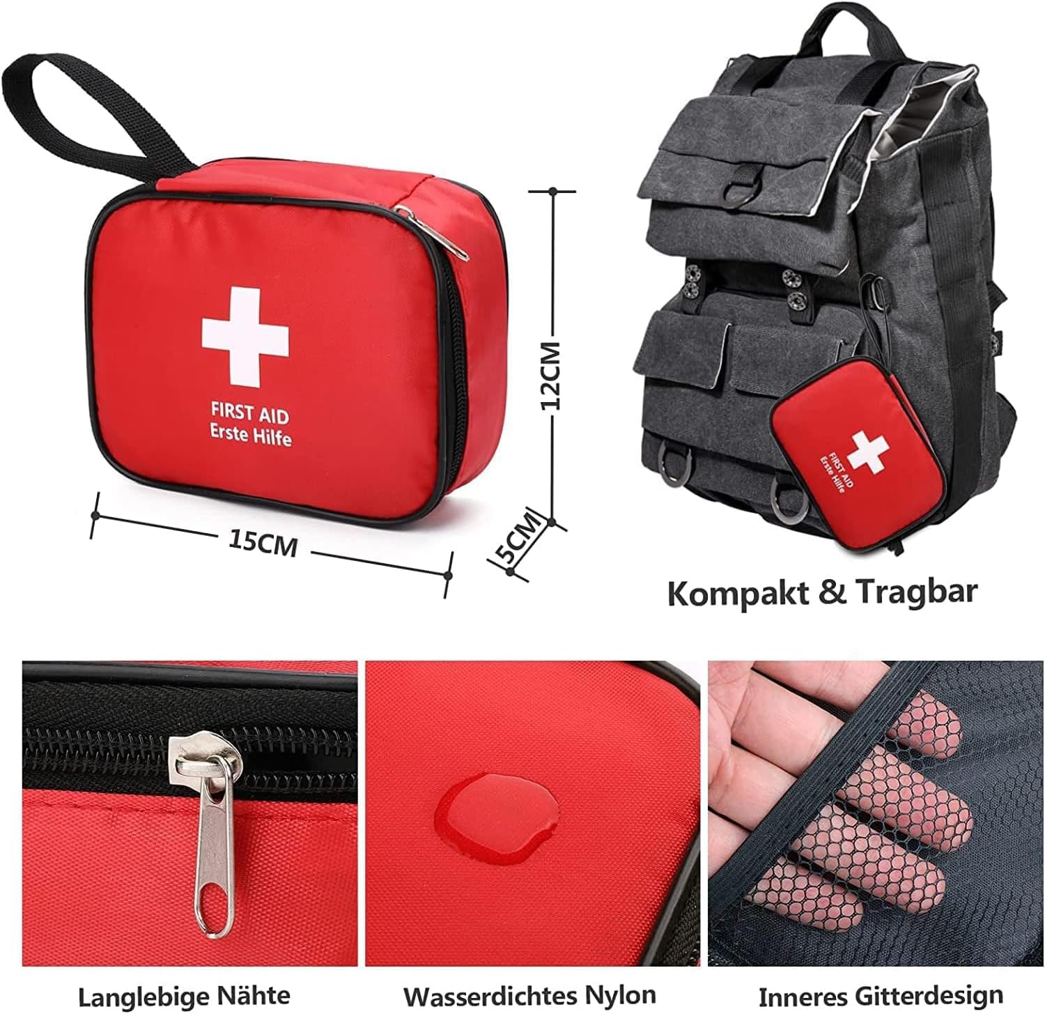 Detalle 2 de HONYAO Erste Hilfe Set 90‑teilig — Reiseapotheke 🩹