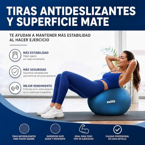 Detalle de EDIFIT Pelota de Pilates 65 cm Azul – Juego completo con hinchador