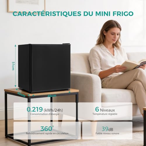 Detalle de SMETA Petit Frigo 46L — Mini réfrigérateur silencieux et réversible pour chambre, bureau et studio