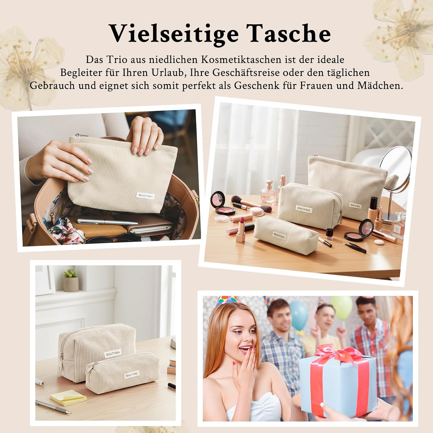 Thumbnail 5 de Kosmetiktasche Damen 3 Stück – Kulturtasche mit Reißverschluss in Beige, 3 Größen