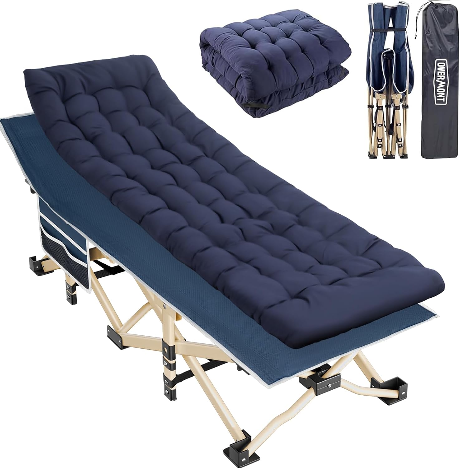 Detalle 1 de OVERMONT oversized folding camping bed for adults (75 × 28") with 2400D Oxford fabric and carry bag