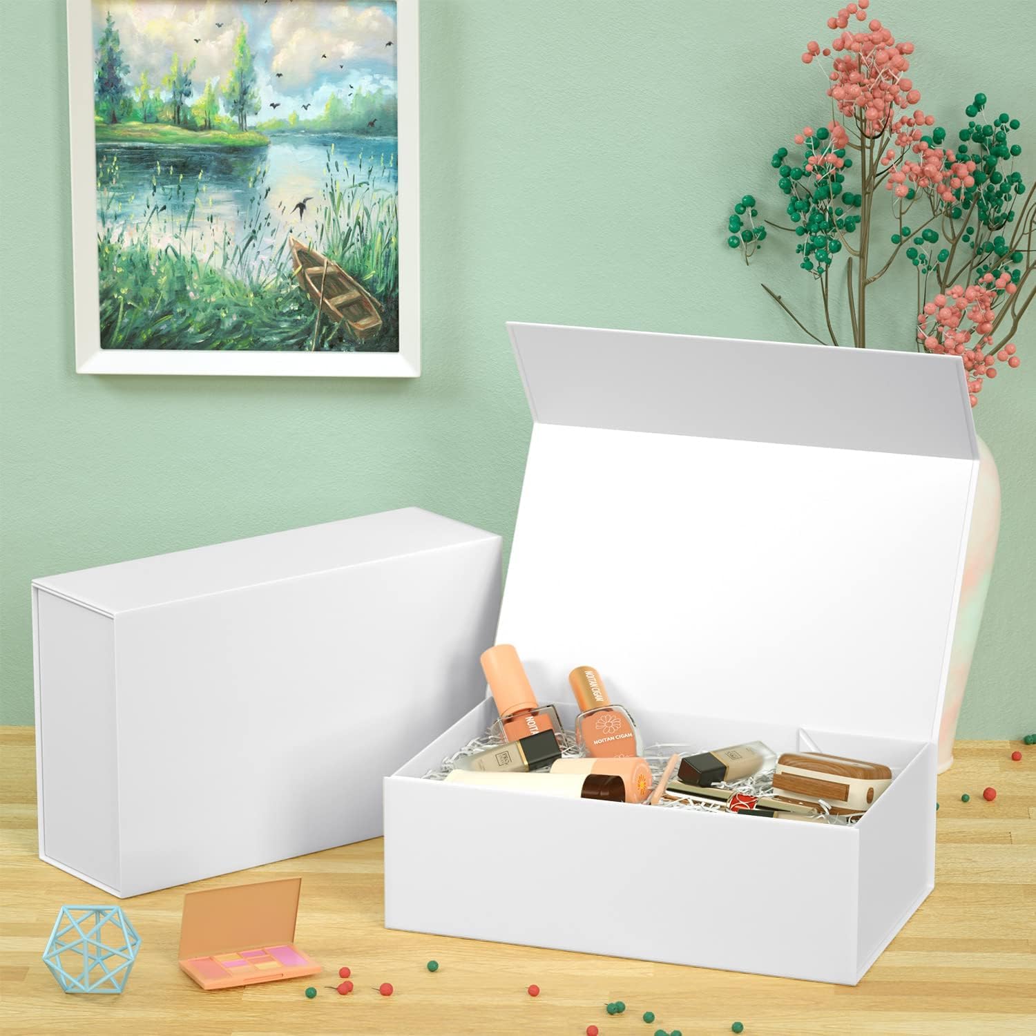 Thumbnail 6 de eascity 1 Pack Rectangle Gift Boxes (24 x 15 x 7.6 cm) with Magnetic Lids – Collapsible White Present Boxes