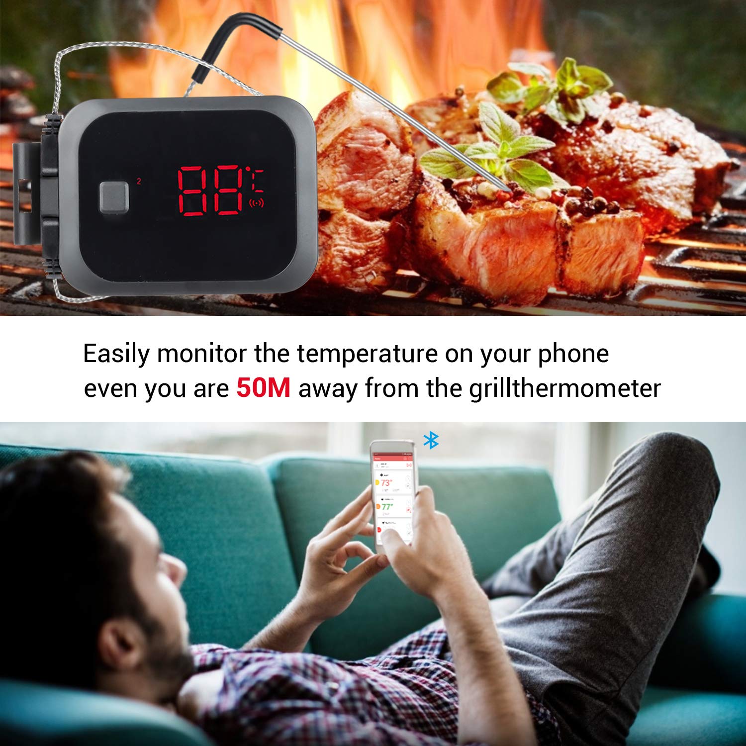 Thumbnail 2 de INKBIRD IBT-2X: Termometro Barbecue Bluetooth con 2 Sonde e Timer Digitale