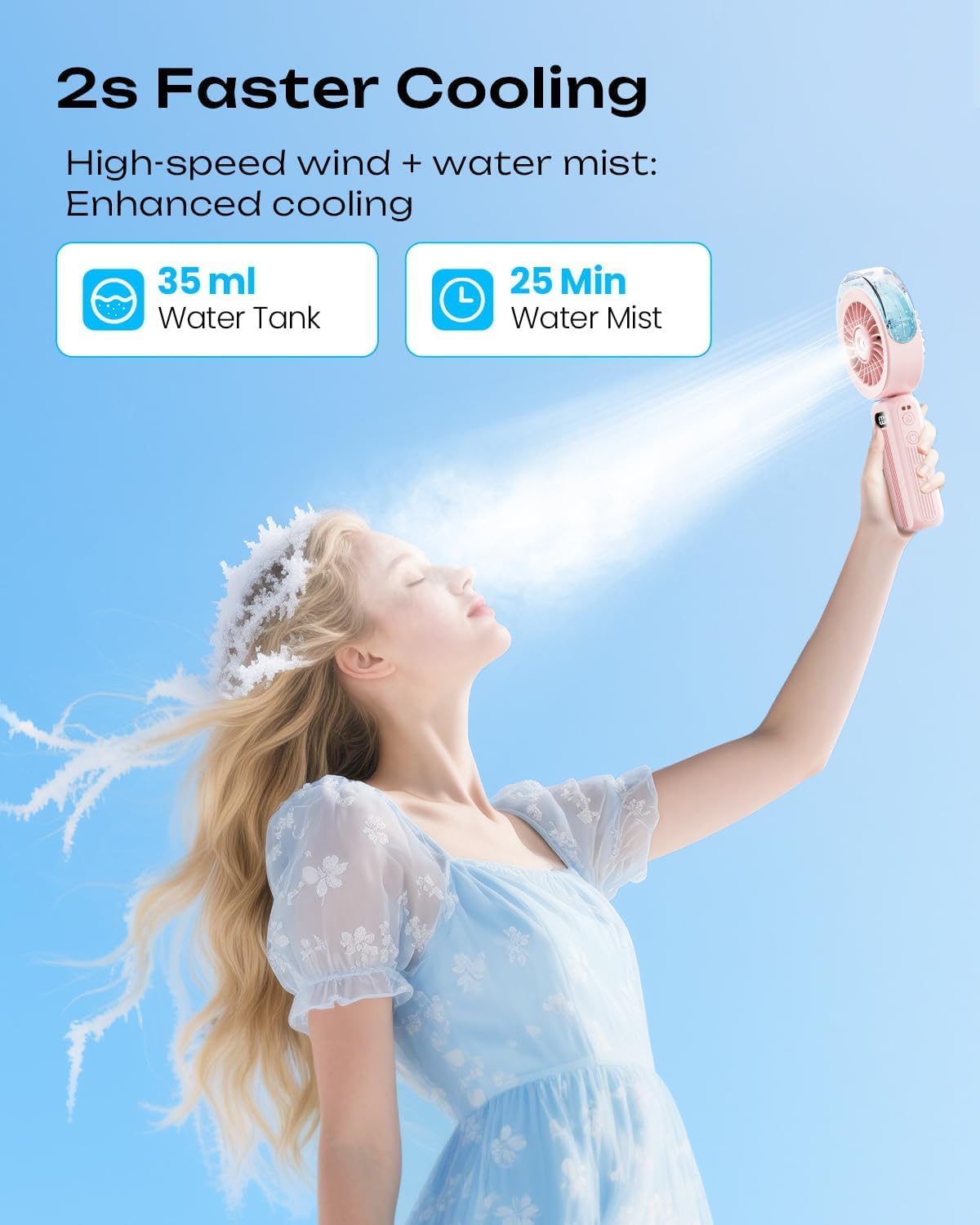 Thumbnail 1 de Otlonpe S-P6 Handheld Misting Fan, 4 Speeds, 4000mAh, Foldable