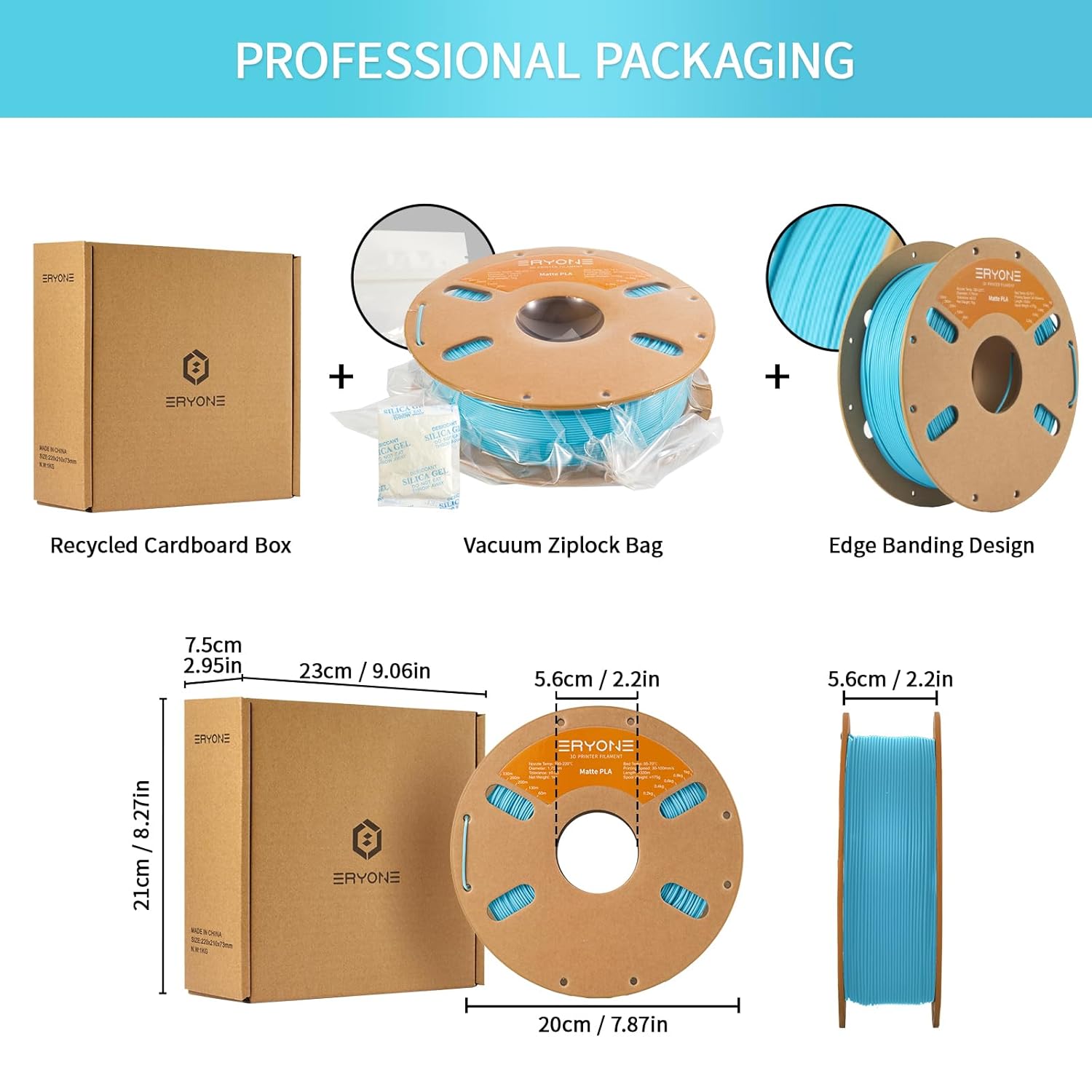 Thumbnail 6 de ERYONE Matte PLA Filament 1.75mm – 1kg Spool in Matte Aqua Blue Teal for 3D Printing
