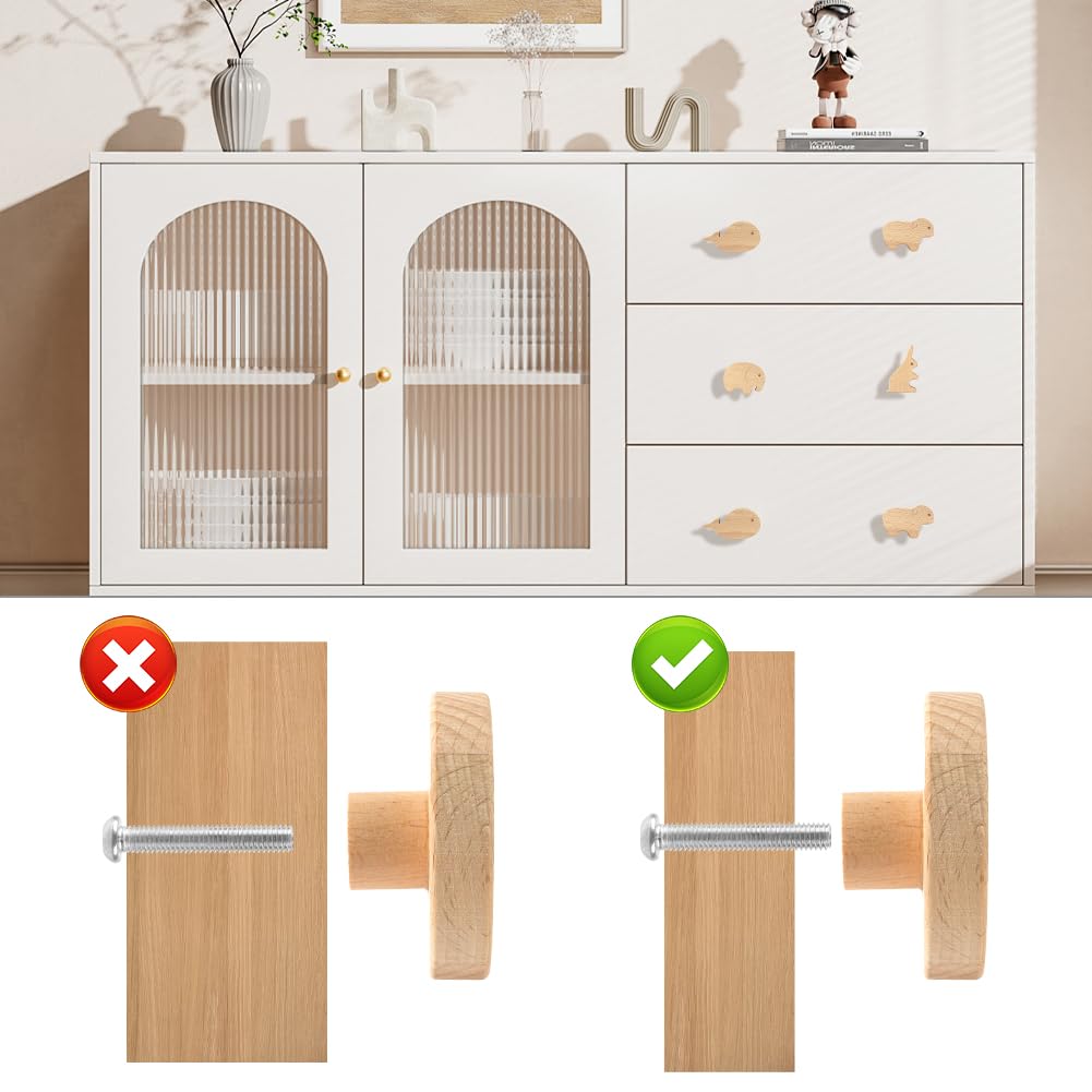 Thumbnail 5 de Aolso Holz-Schrankknöpfe in Tierform für Kinderzimmer – Set mit 12 Möbelgriffen inklusive Schrauben