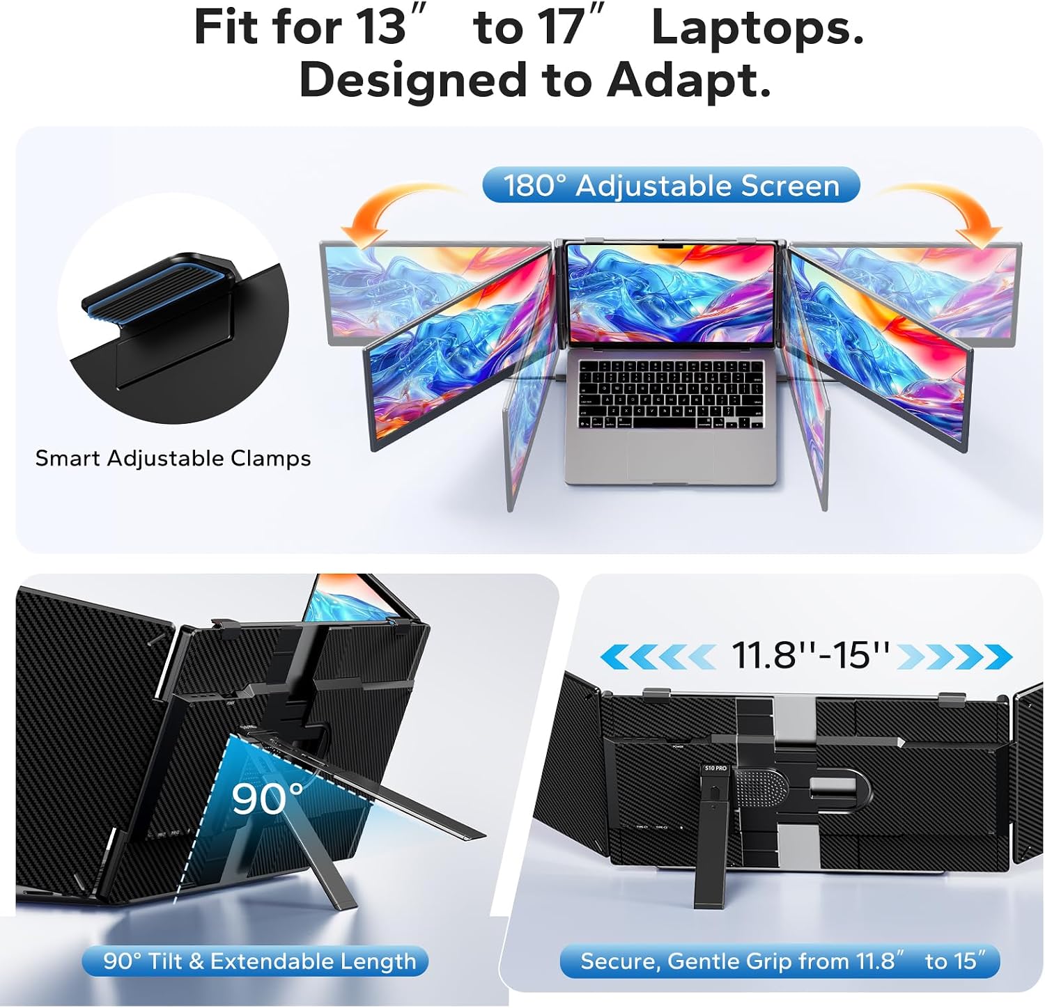 Thumbnail 3 de Laptop Screen Extender: Triple 14"-14" to 17.3" USB-C Portable Monitor for On-the-Go Multi-Tasking