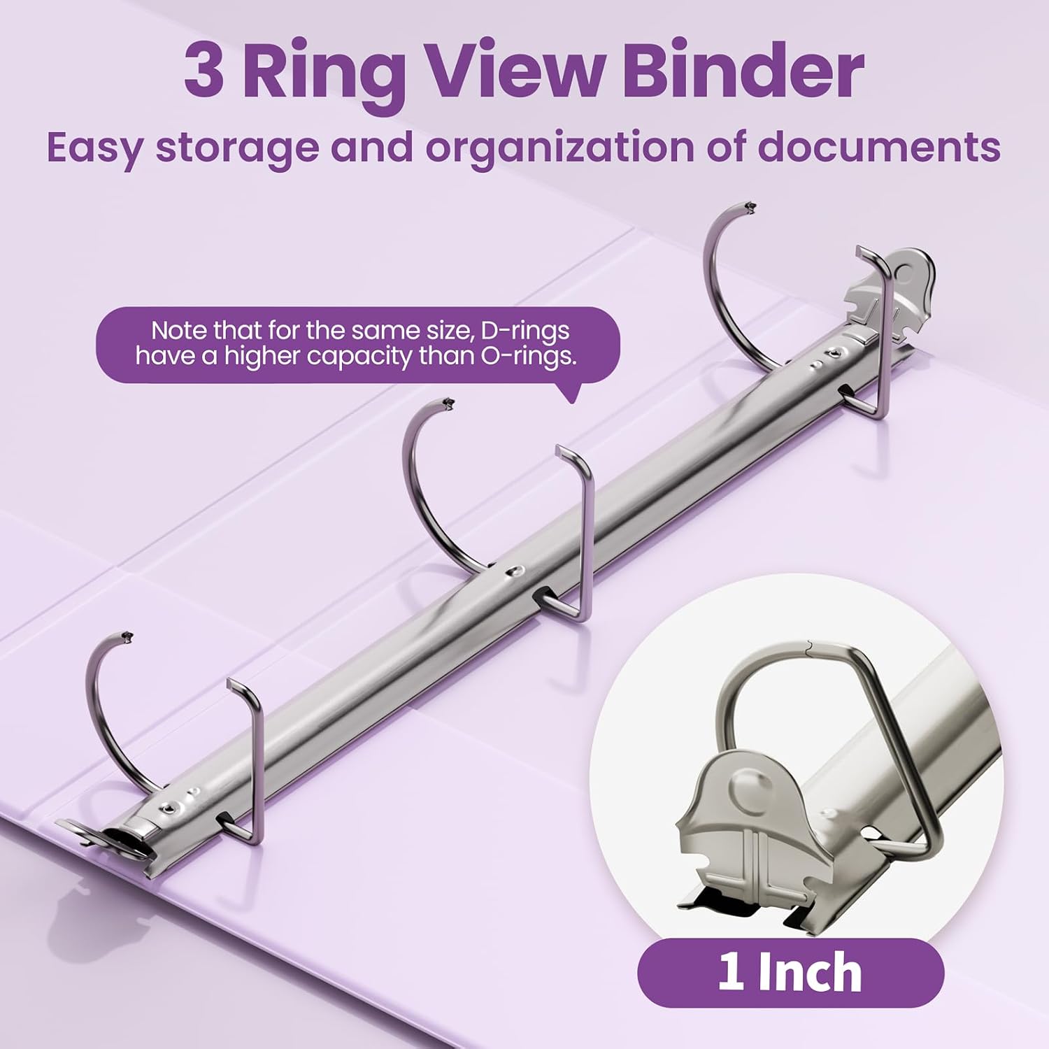 Detalle de SUNEE 1-Inch D-Ring Binder 2-Pack, Purple PVC-Free Clear View