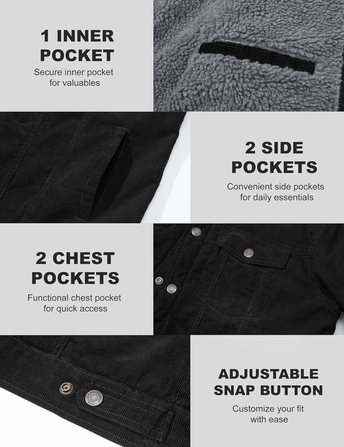 Detalle 2 de MAGCOMSEN Men's Corduroy Sherpa Jacket, Cotton, Five Pockets