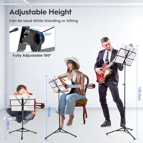 Detalle de New Bee Music Stand – Portable, Adjustable Sheet Music Stand with Carry Bag (Black)