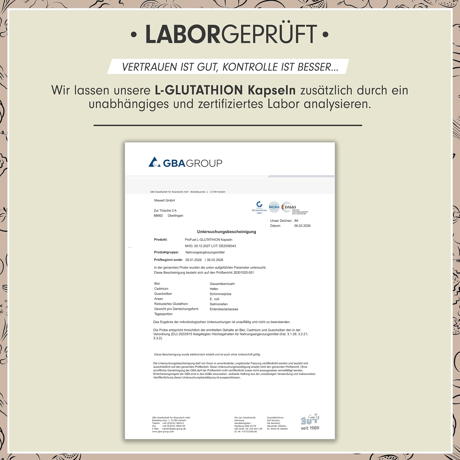 Detalle de L-Glutathion Kapseln 120× 500 mg in GSH-Form (vegan) – laborgeprüft mit Zertifikat