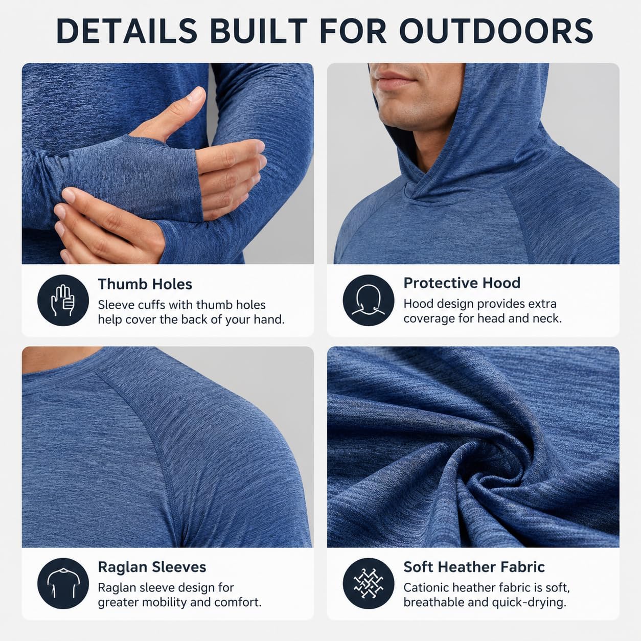 Detalle de OYGSieg Men's Athletic Hoodies Long Sleeve Fishing Shirts with UPF 50+ Sun Protection