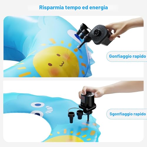Detalle de Pompa Elettrica per Gonfiabili Motorenbau con 3 Ugelli – Versatilità e comodità per campeggio e piscina
