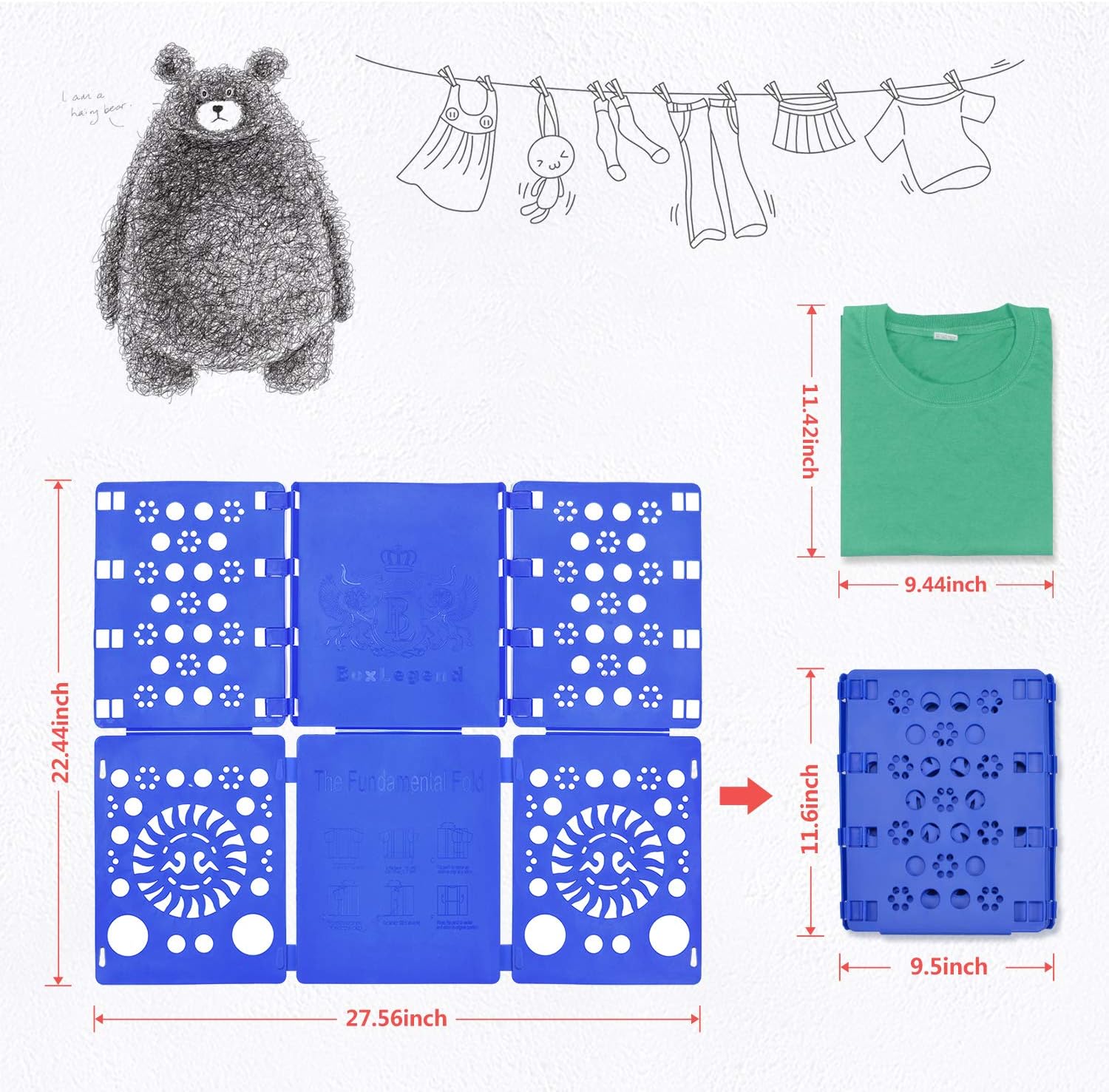 Thumbnail 4 de BoxLegend V3 Plieur de vêtements pour T-shirts, chemises et linge (enfants & adultes) – Bleu
