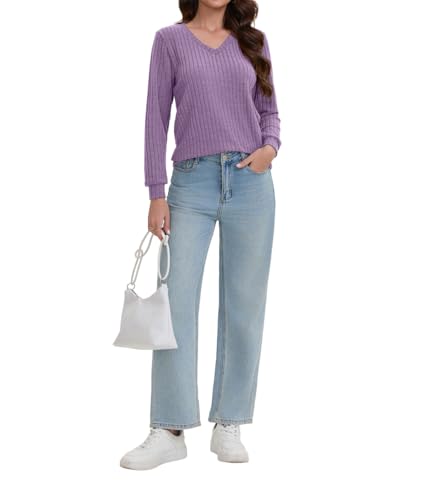 Thumbnail 4 de Haslike T-shirt col V côtelé longues pour femme