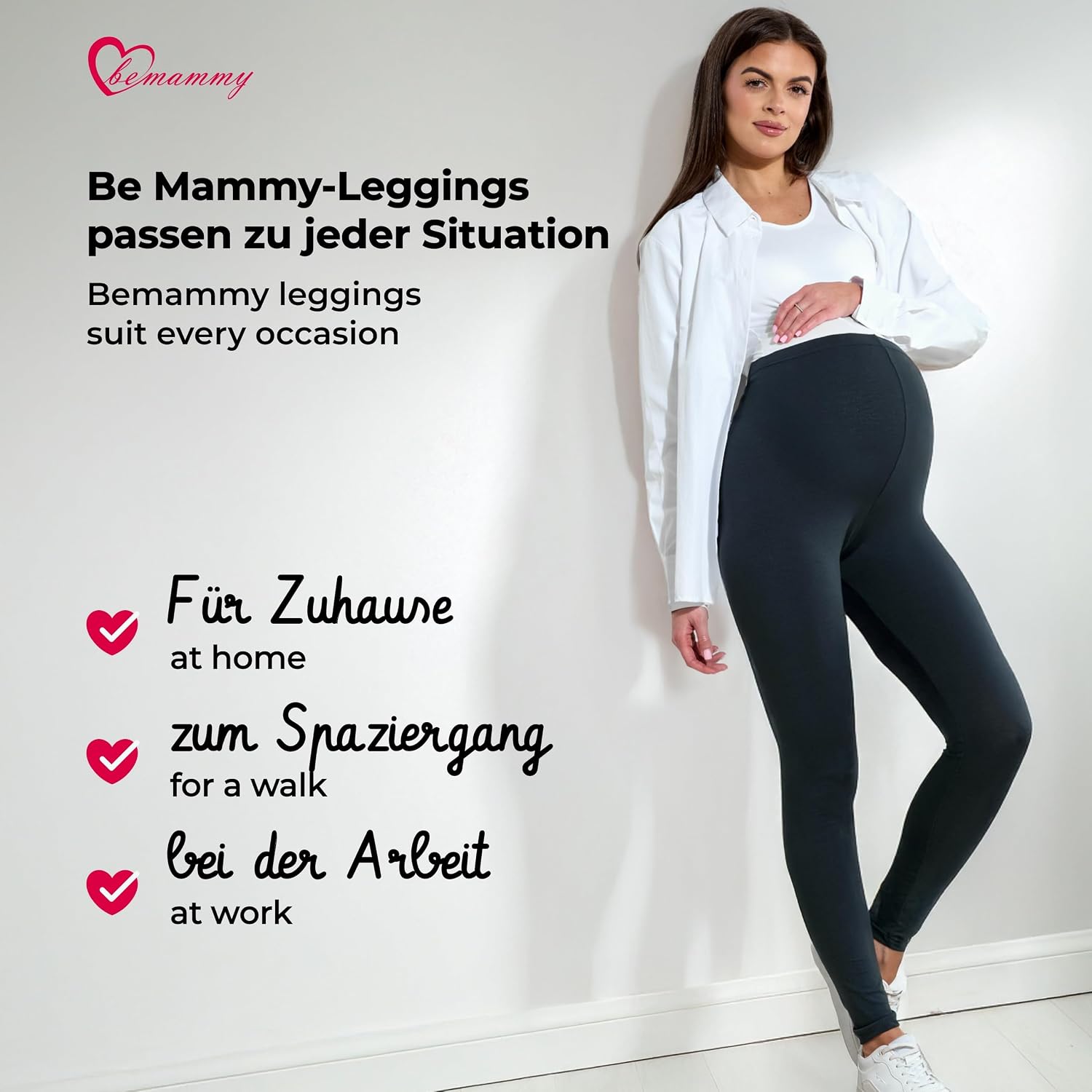 Detalle de Be Mammy Lange Umstandsleggings aus Baumwolle mit hohem Bund (Melange) – weich & elastisch für die Schwangerschaft