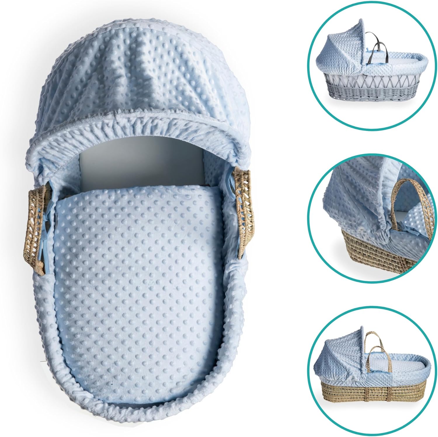 Detalle de Clair de Lune Dimple Moses Basket Bedding Set (Blue) – Complete Bedding for Moses Baskets