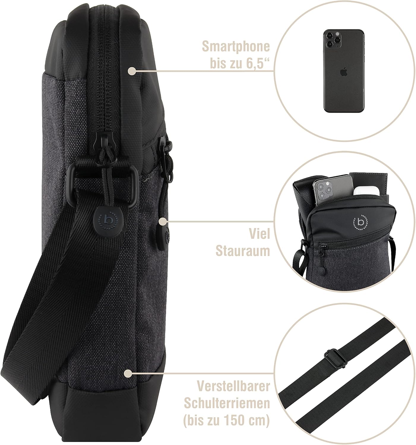 Thumbnail 2 de bugatti Universum Umhängetasche Herren – Mini-Schultertasche in XS oder S (17 x 4 x 21 cm)