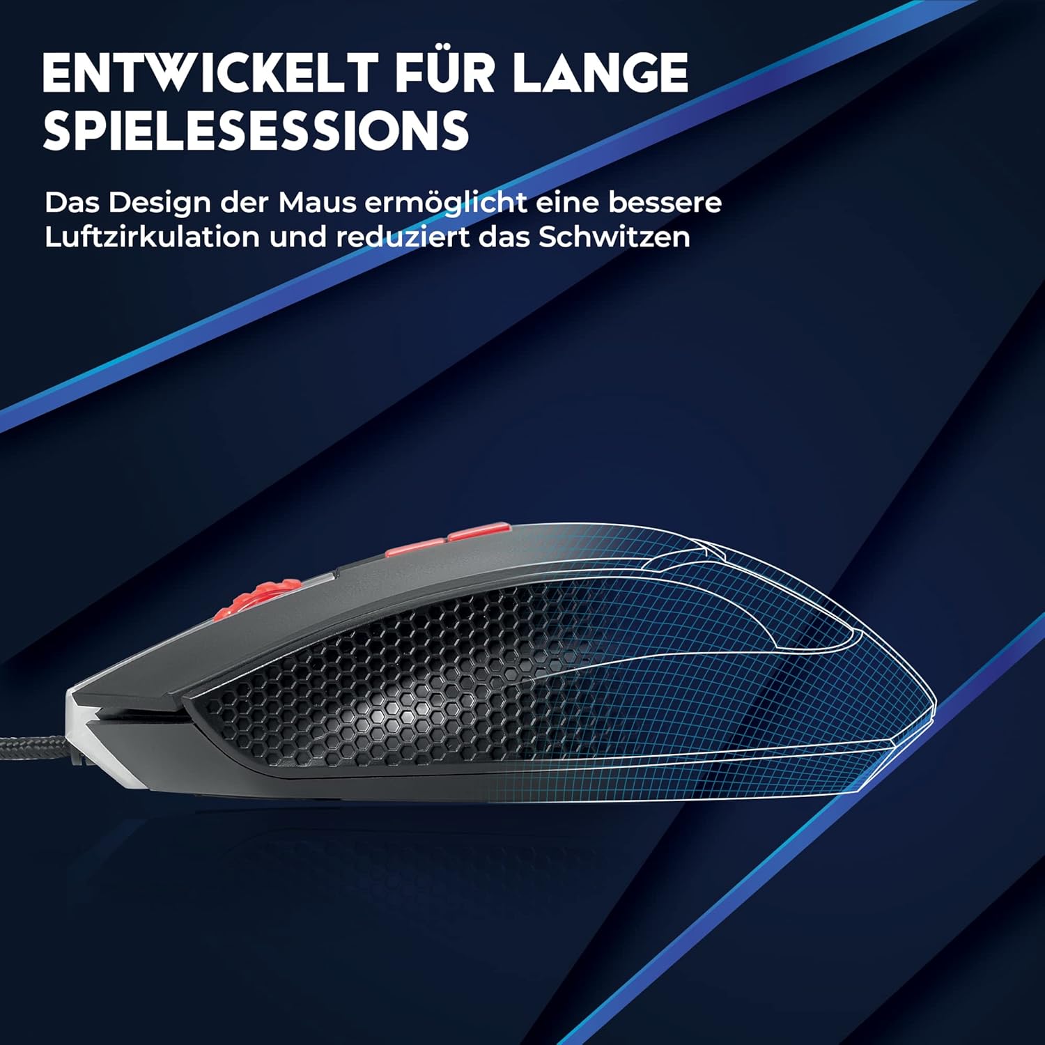 Detalle de DR1TECH Hunter Professional Gaming Maus – kabelgebundene Profi-Maus mit 5 Gewichten und 4200 DPI