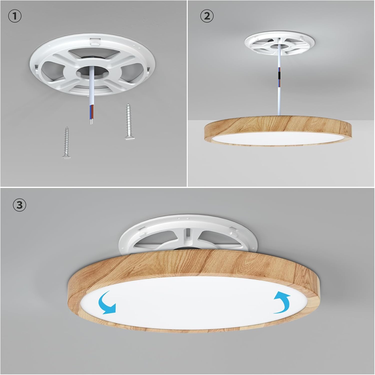 Thumbnail 4 de LVL LED Ceiling Light 24W: Wood Grain Flat Round Nordic Flush Mount