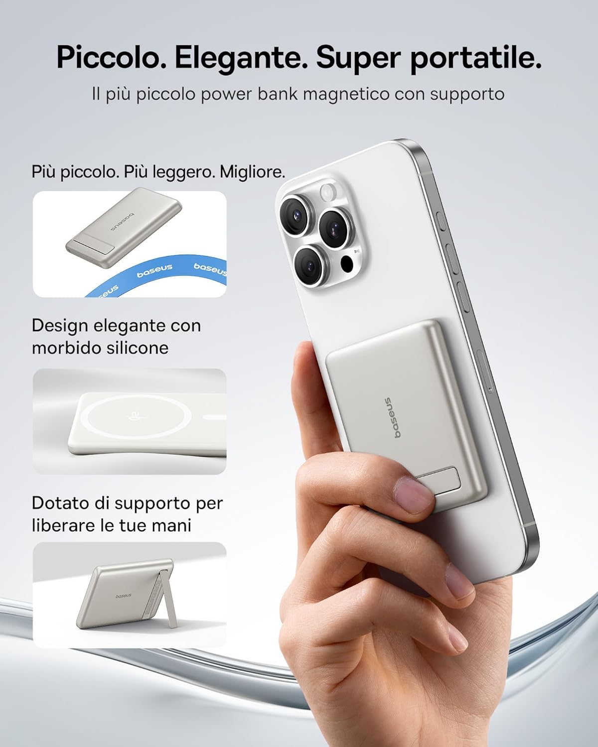 Thumbnail 1 de Baseus Mini MagSafe Powerbank 5000mAh 20W con Supporto Pieghevole – Titanio