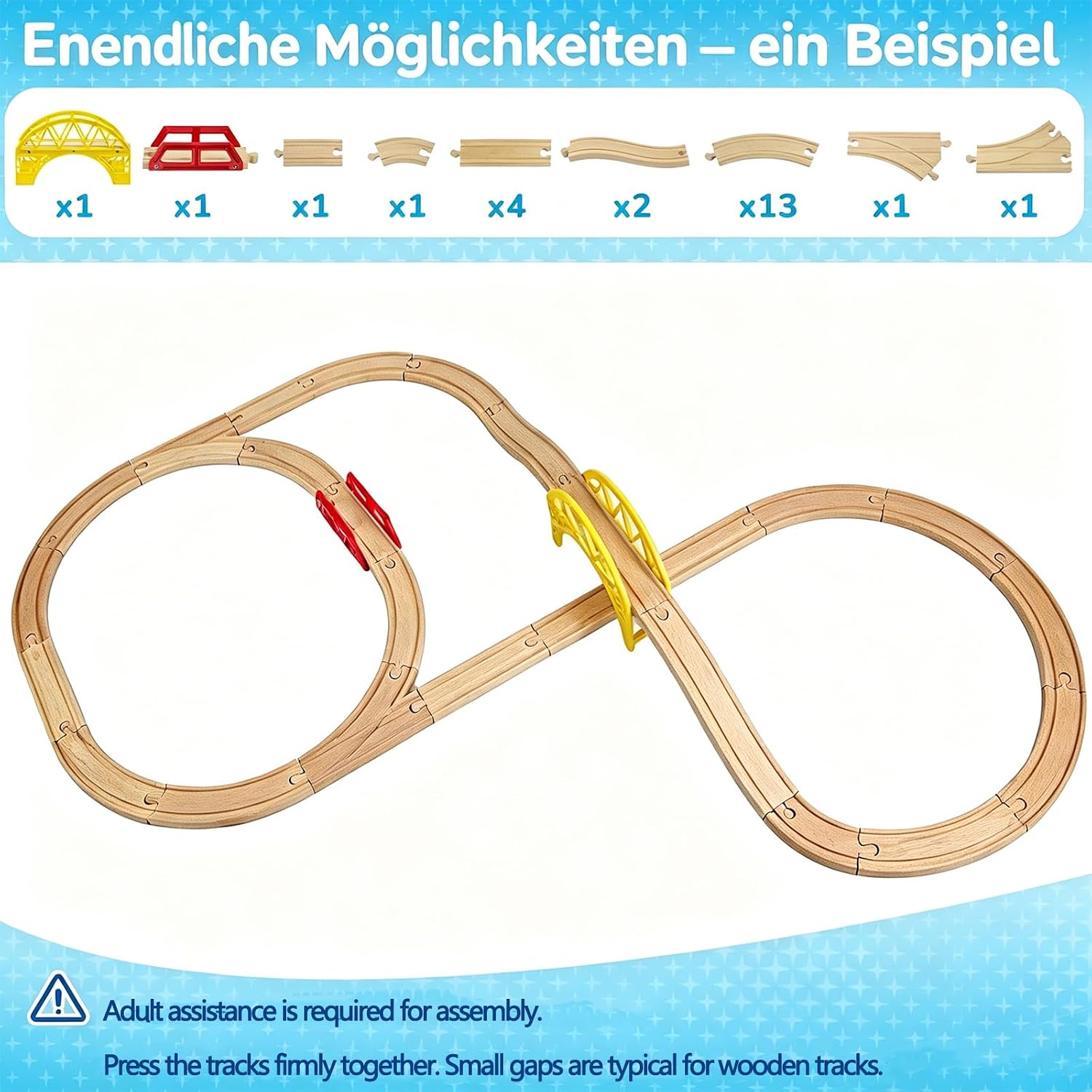 Detalle de Holzeisenbahn Schienenset – 25-teiliges Erweiterungspaket, kompatibel mit allen Holz-Eisenbahn Systemen (Für Kinder ab 3 Jahren)