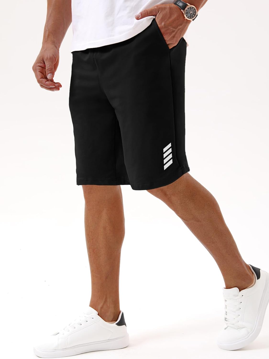 Detalle de Vortewind Kurze Hosen Herren Sweatshorts – Baumwolle, elastischer Bund, Taschen
