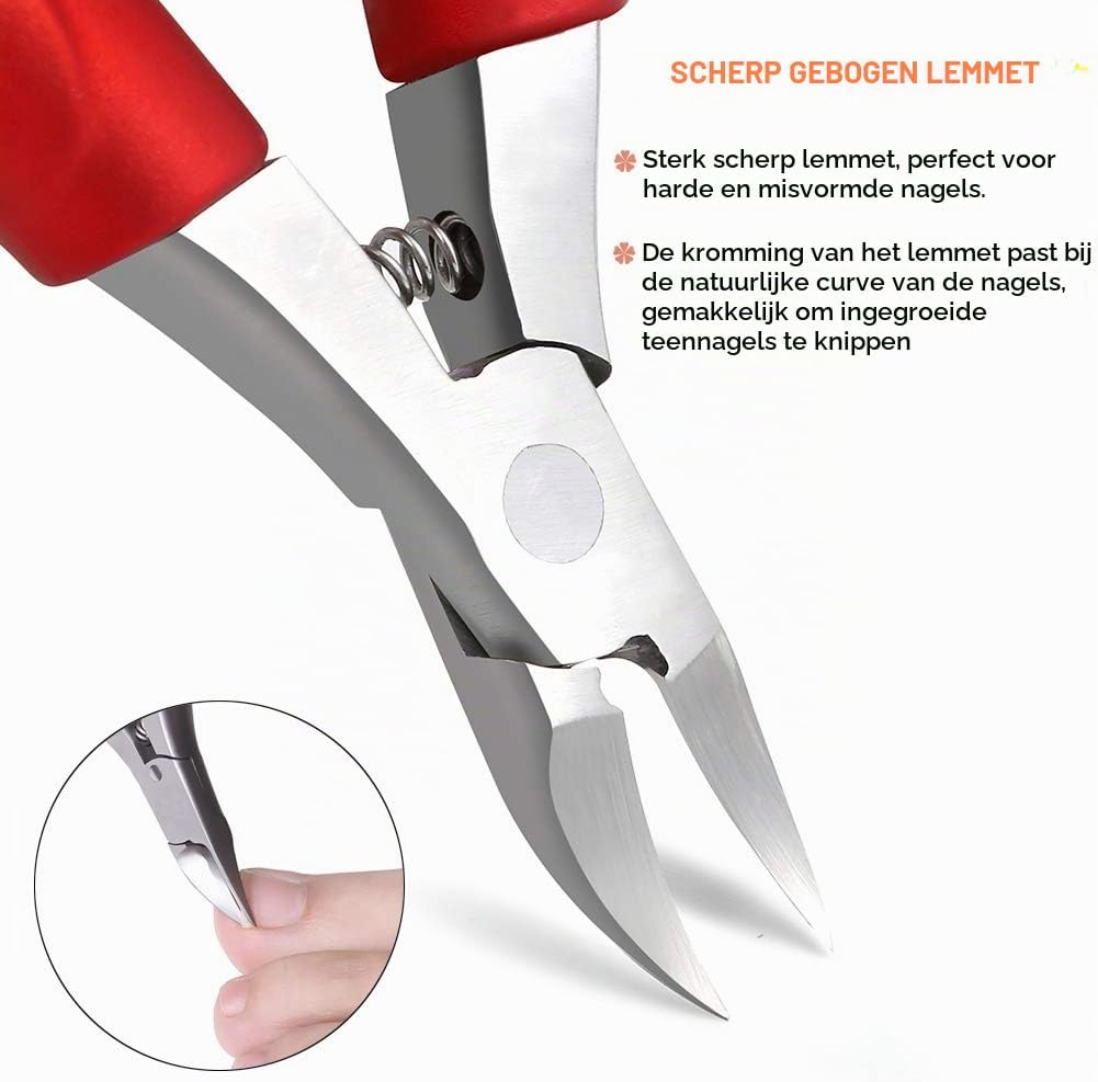 Detalle de BEZOX teennagelknipper voor dikke nagels met gebogen RVS-mes en softgrip