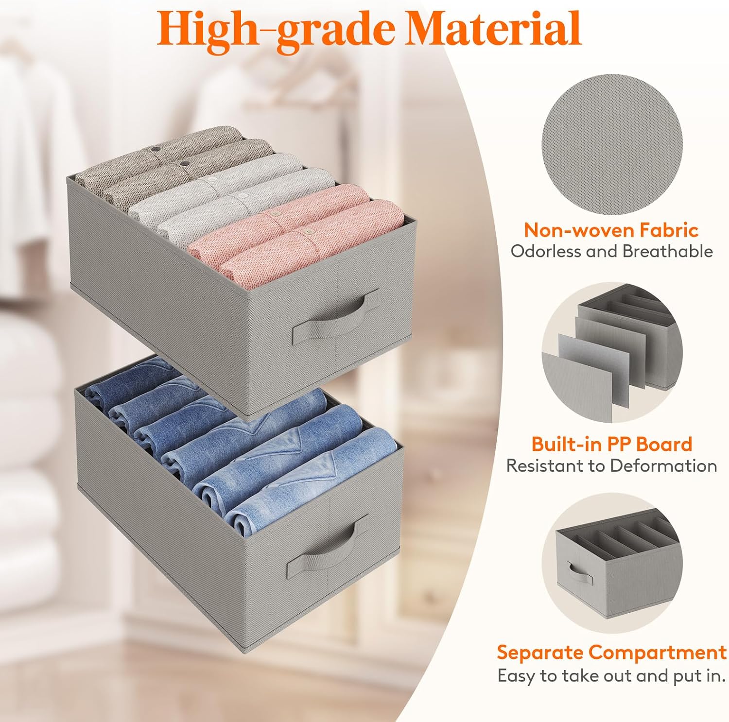 Detalle 2 de Lifewit LH23231.02FG.V1.M02 3-Pack Drawer Organisers, Foldable, 6 Compartments