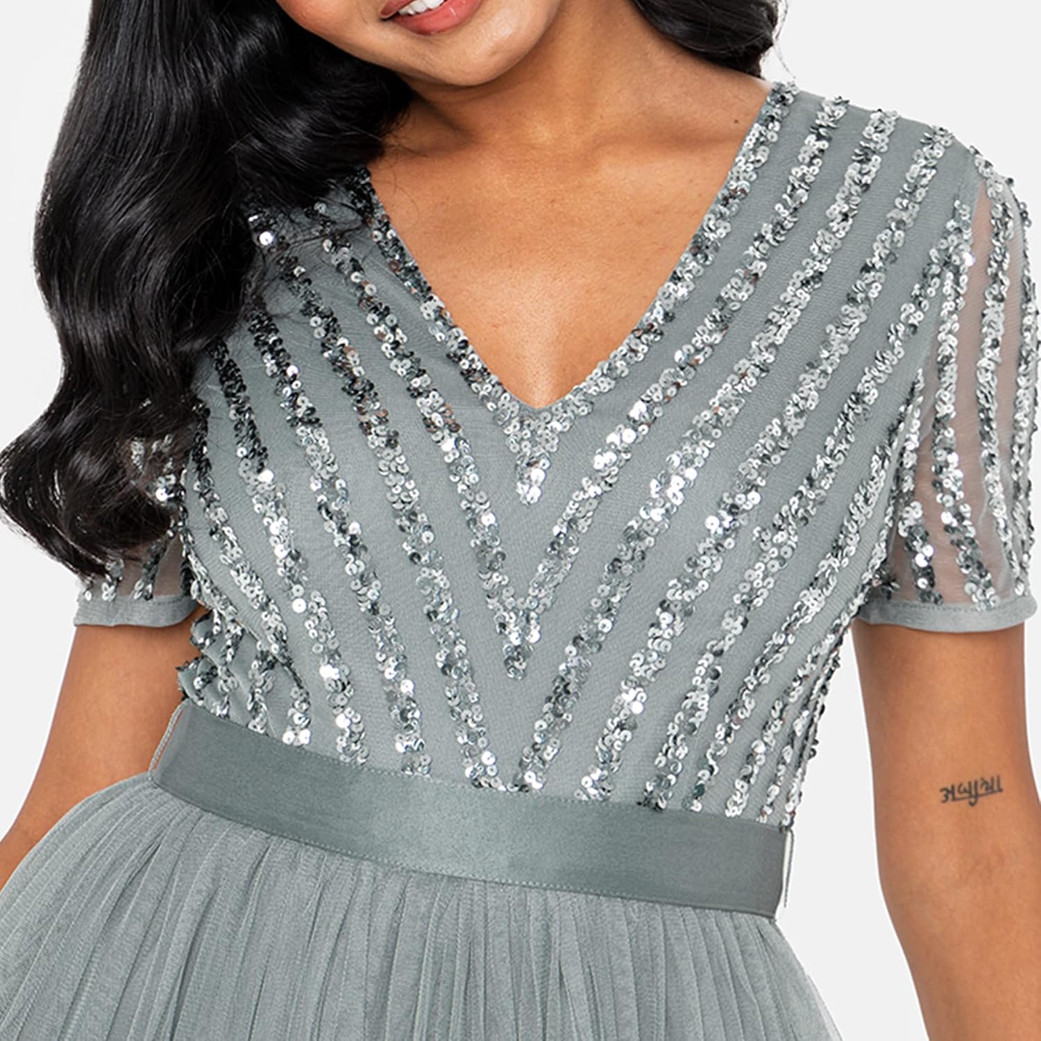 Detalle 2 de Damen Ballkleid Abendkleid mit V-Ausschnitt, Maxi-Länge & Pailletten – ideal als Hochzeitsgast