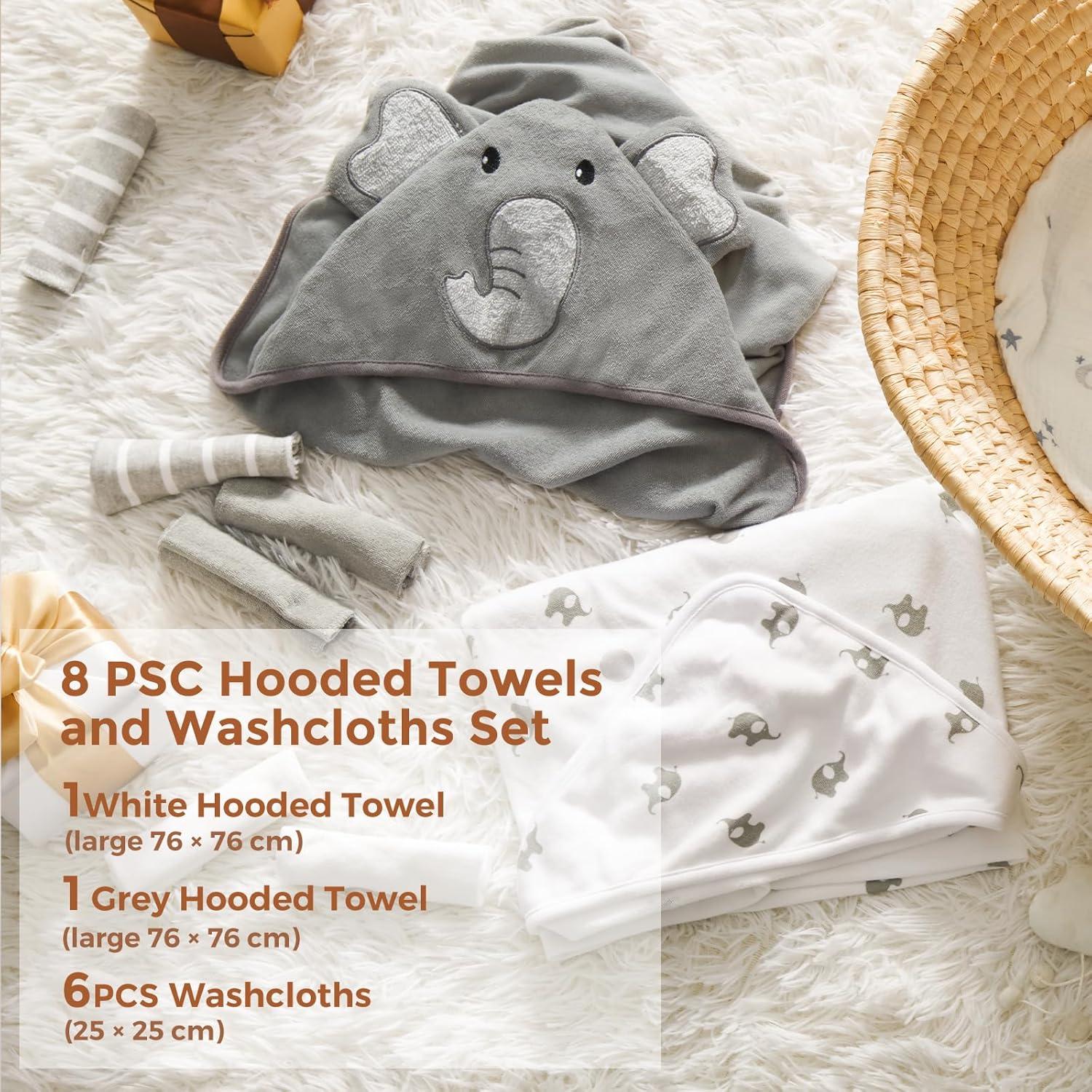 Thumbnail 4 de momcozy Hooded Baby Towel Set: 8-Piece Bath Kit with Elephant Hooded Towels and Washcloths