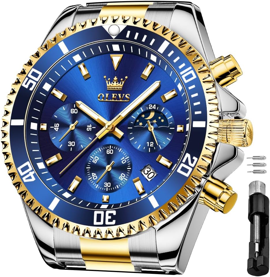 Detalle de OLEVS Herrenuhr klassisch, Datum, Edelstahl, grün/schwarz/blau – 41 mm, wasserdicht