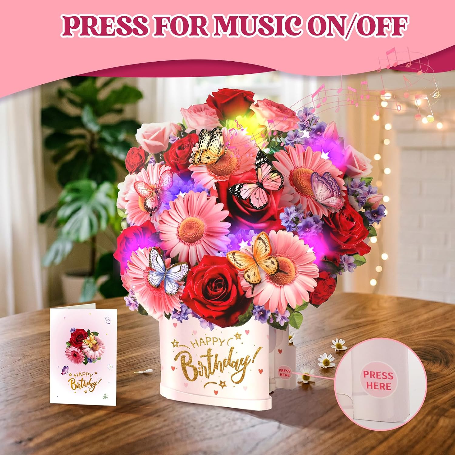 Detalle de Musical Birthday Cards 3D bouquet with lights