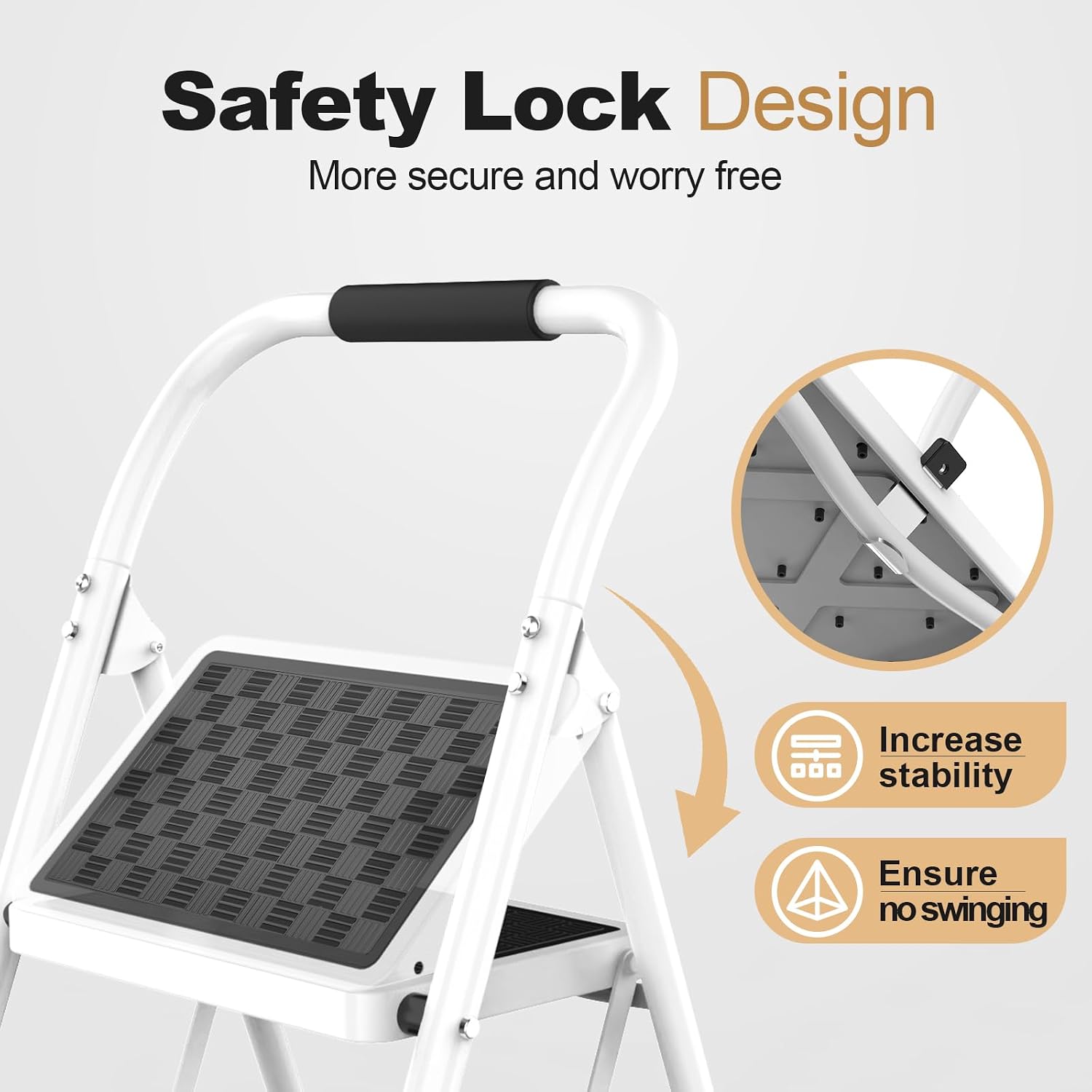 Detalle de HBTower TJ243KBH 3-Step Folding Steel Ladder with Cushioned Handle