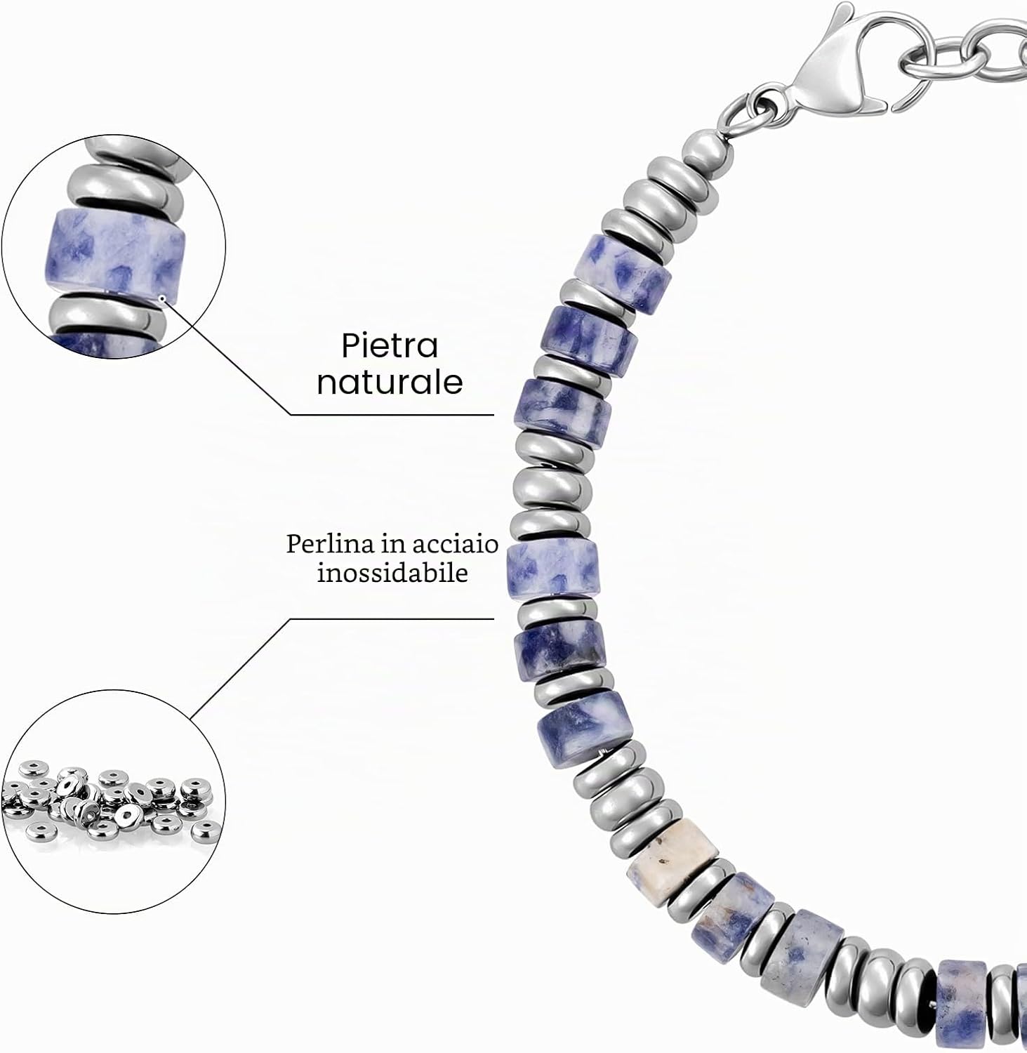 Detalle de Boho Bracciale Uomo con Perline in Acciaio Inox – Design Fatto a Mano, Regolabile