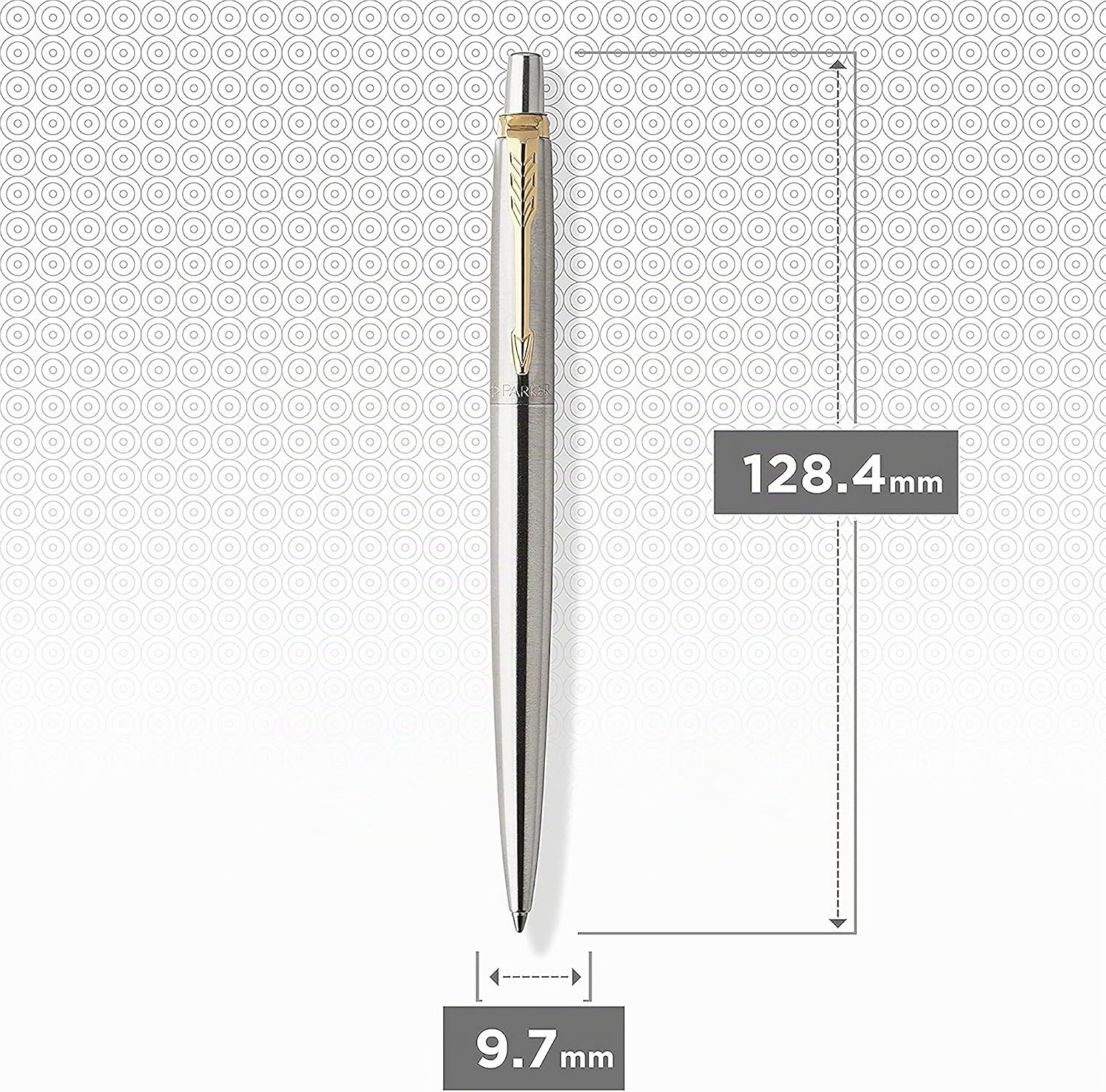 Detalle de Parker Jotter Kugelschreiber Edelstahl mit Goldzierteilen – blaue Tinte, mittlere Spitze, inkl. Geschenkbox