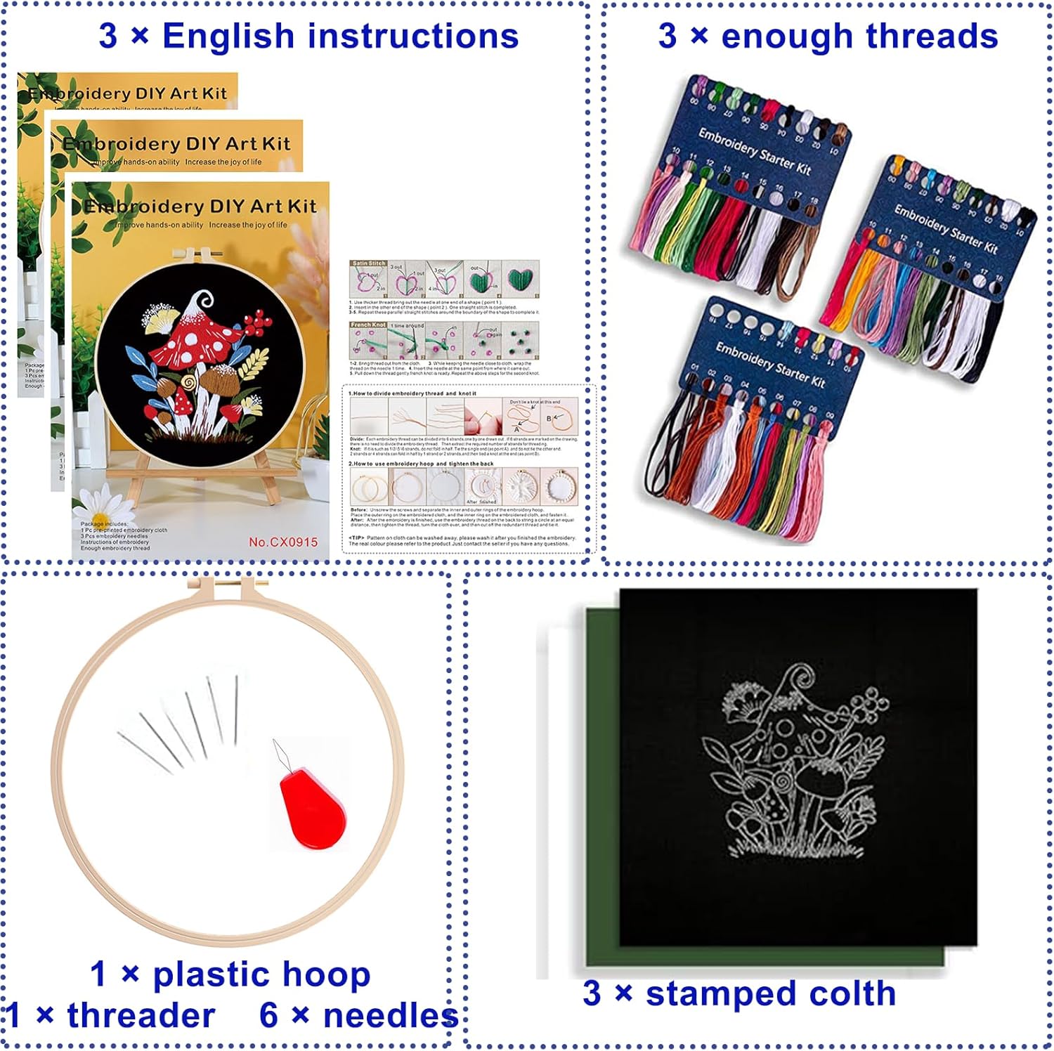 Thumbnail 1 de Smart-Feather 3 Sets Mushroom Embroidery Kit for Beginners (with hoop) – DIY craft project for adults