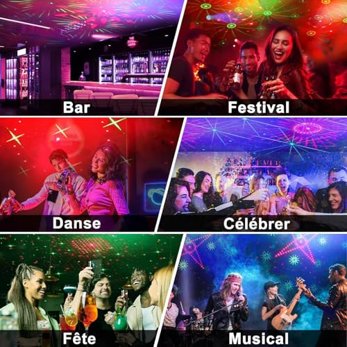 Detalle de Boule Disco LED WINSAFE 72 motifs de projection – Projecteur de soirée RGB avec télécommande et commande vocale
